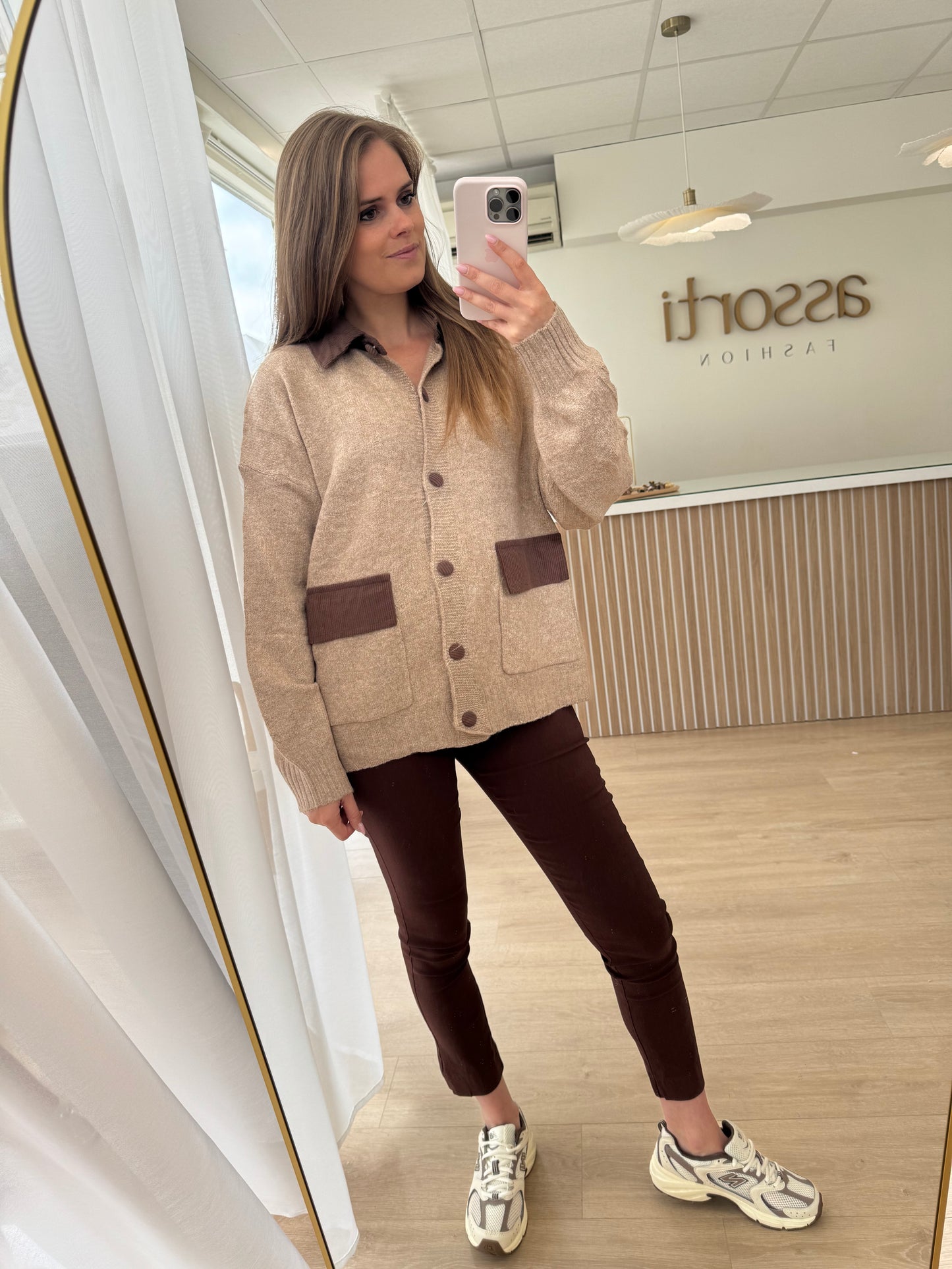 Oversized cardigan corduroy - taupe/brown