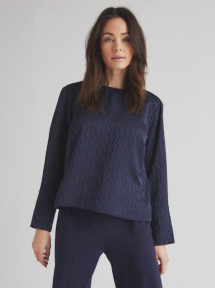Zigzag satijn bloesje - donkerblauw