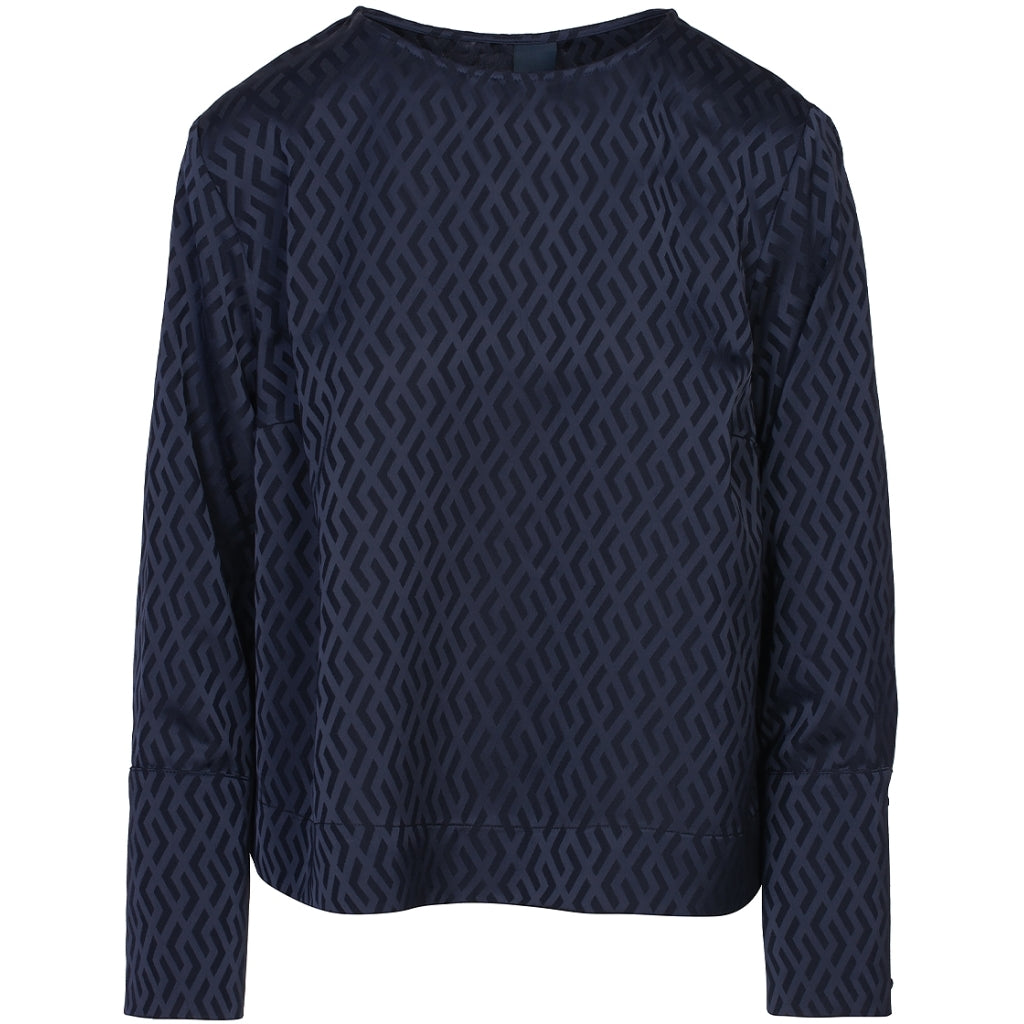Zigzag satijn bloesje - donkerblauw
