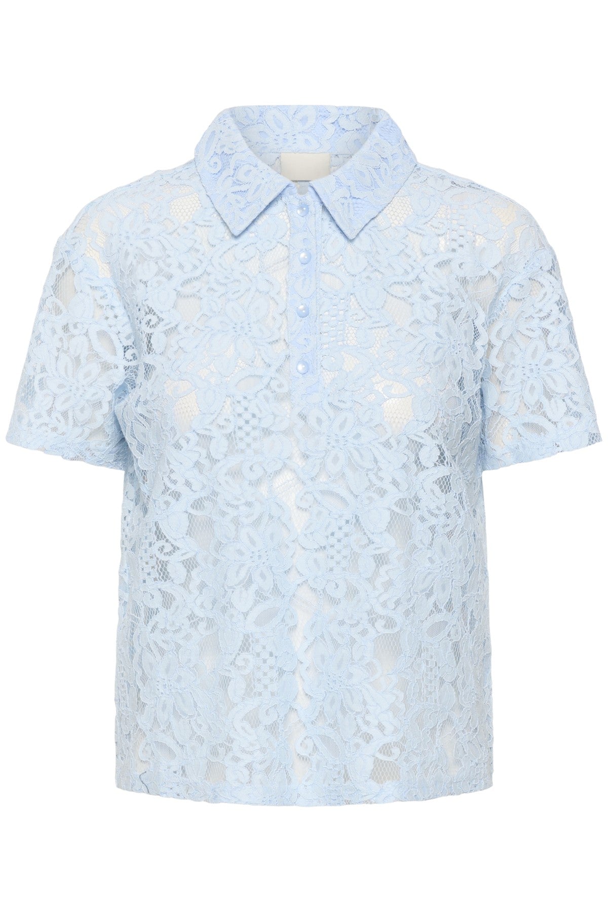 Lacy polo blouse - lichtblauw