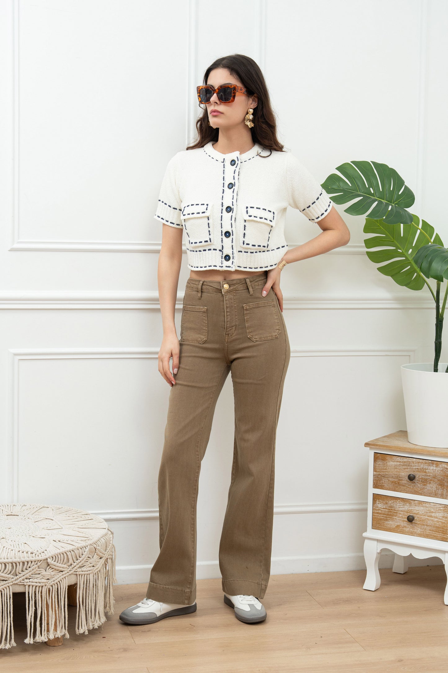 Stretch broek zakjes - taupe