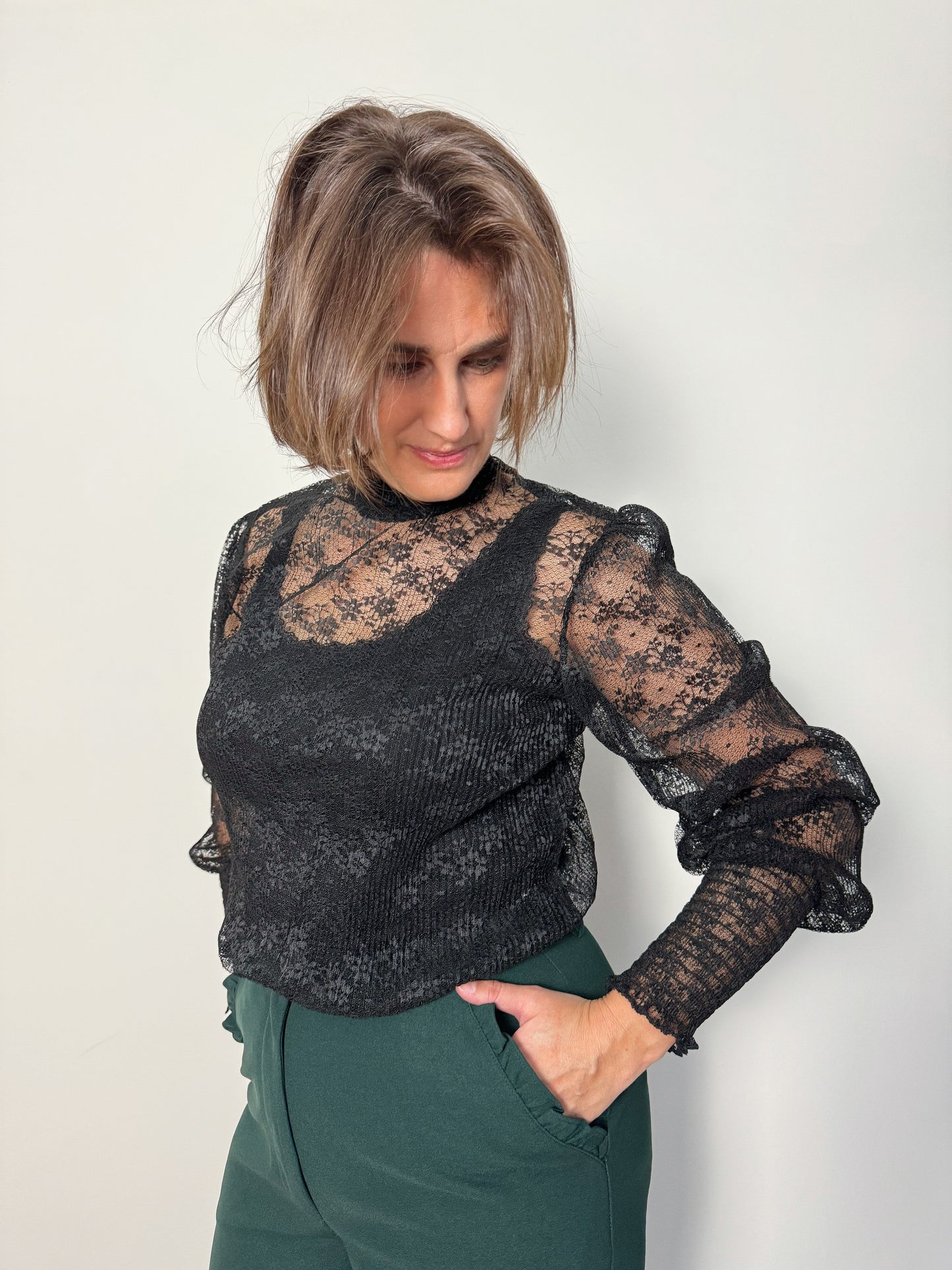 Kanten bloes smock SC - zwart