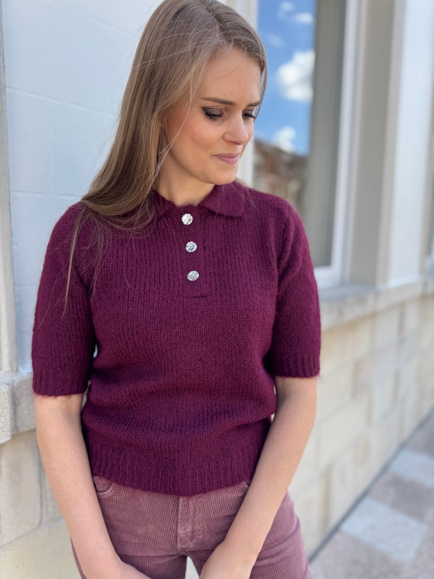 Emilie polo pullover - windsor wine