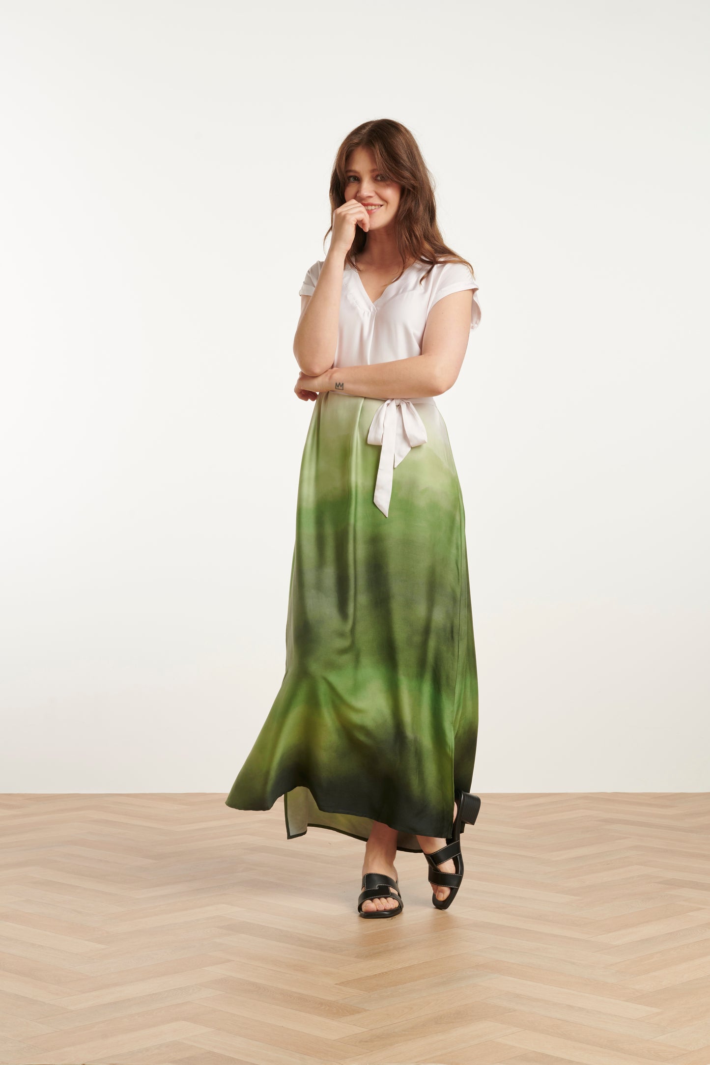 25024 long dress gradient - green/white