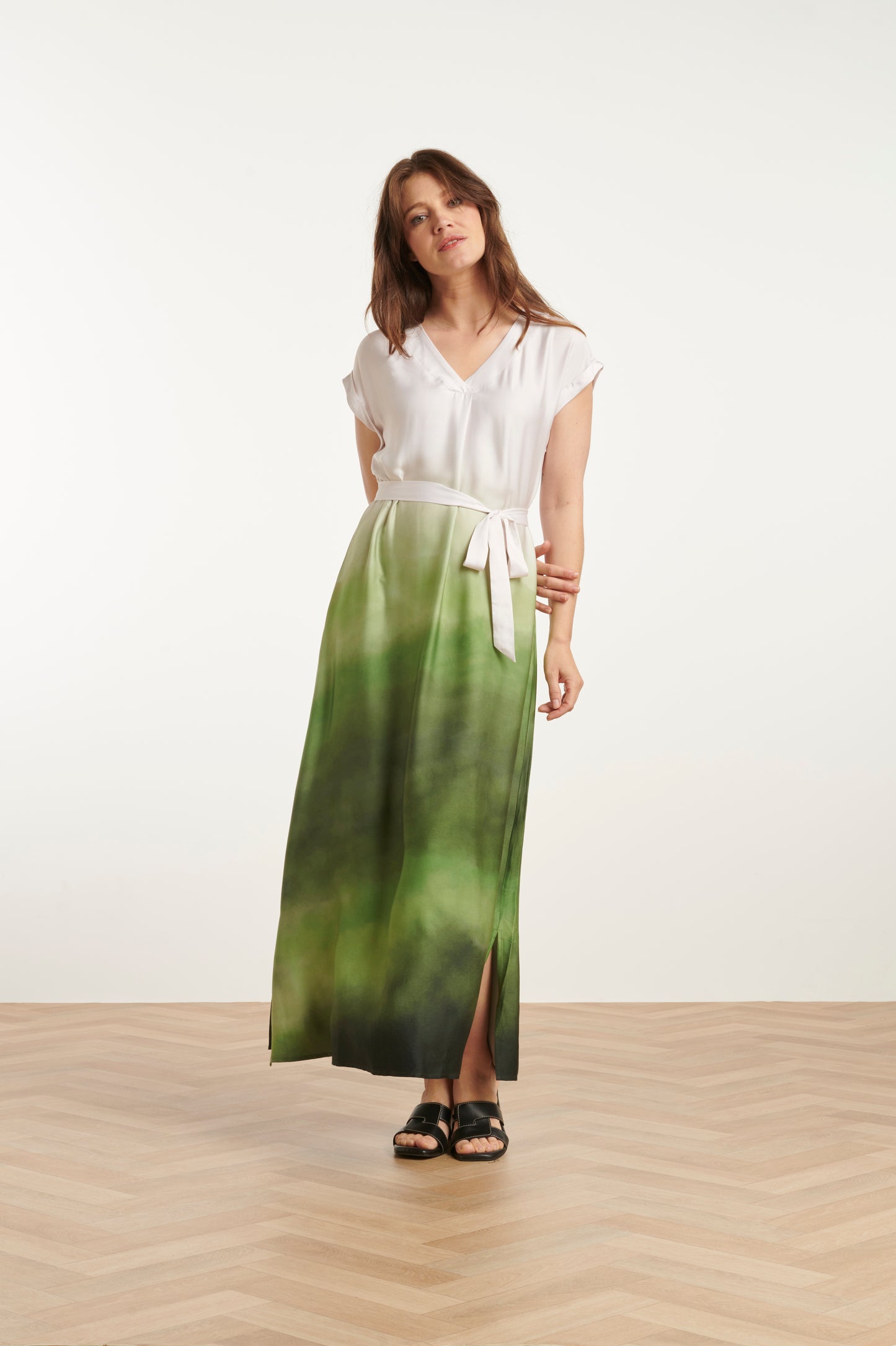 25024 long dress gradient - green/white
