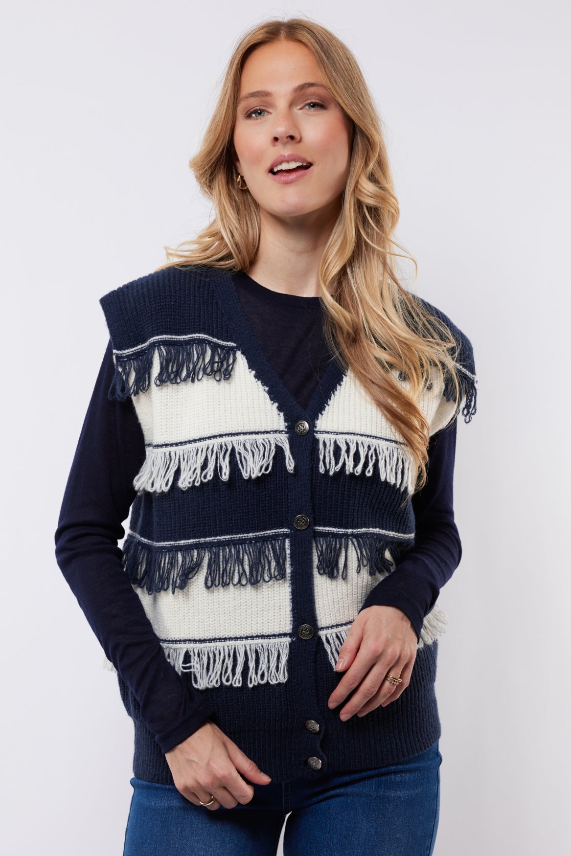 Vera knit gilet - Blue/offwhite