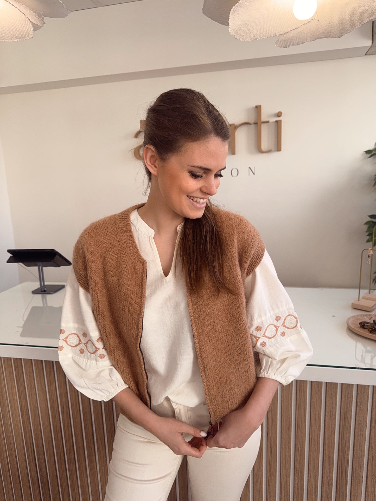 Cardigan ZM rits - camel