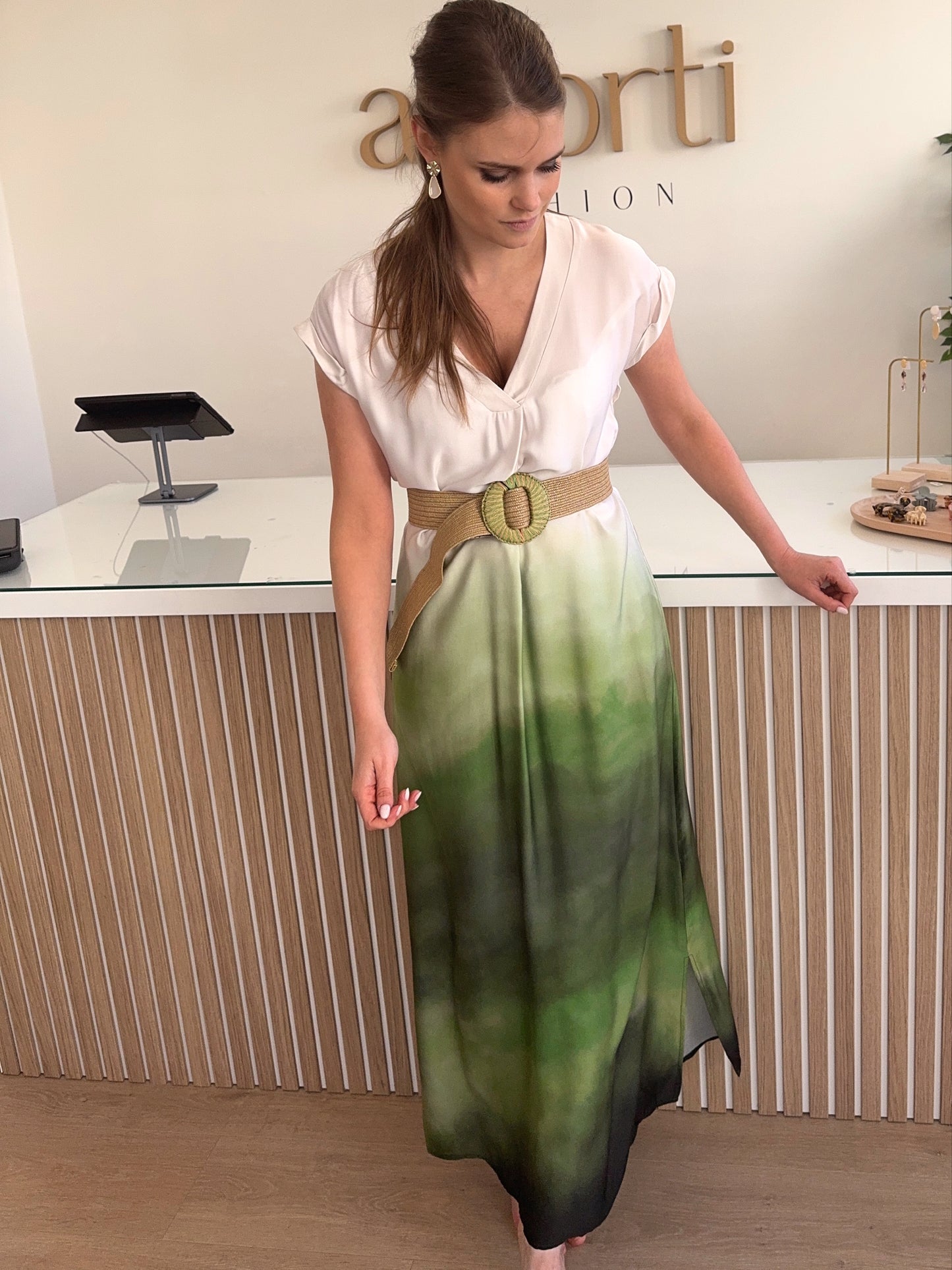 25024 long dress gradient - green/white