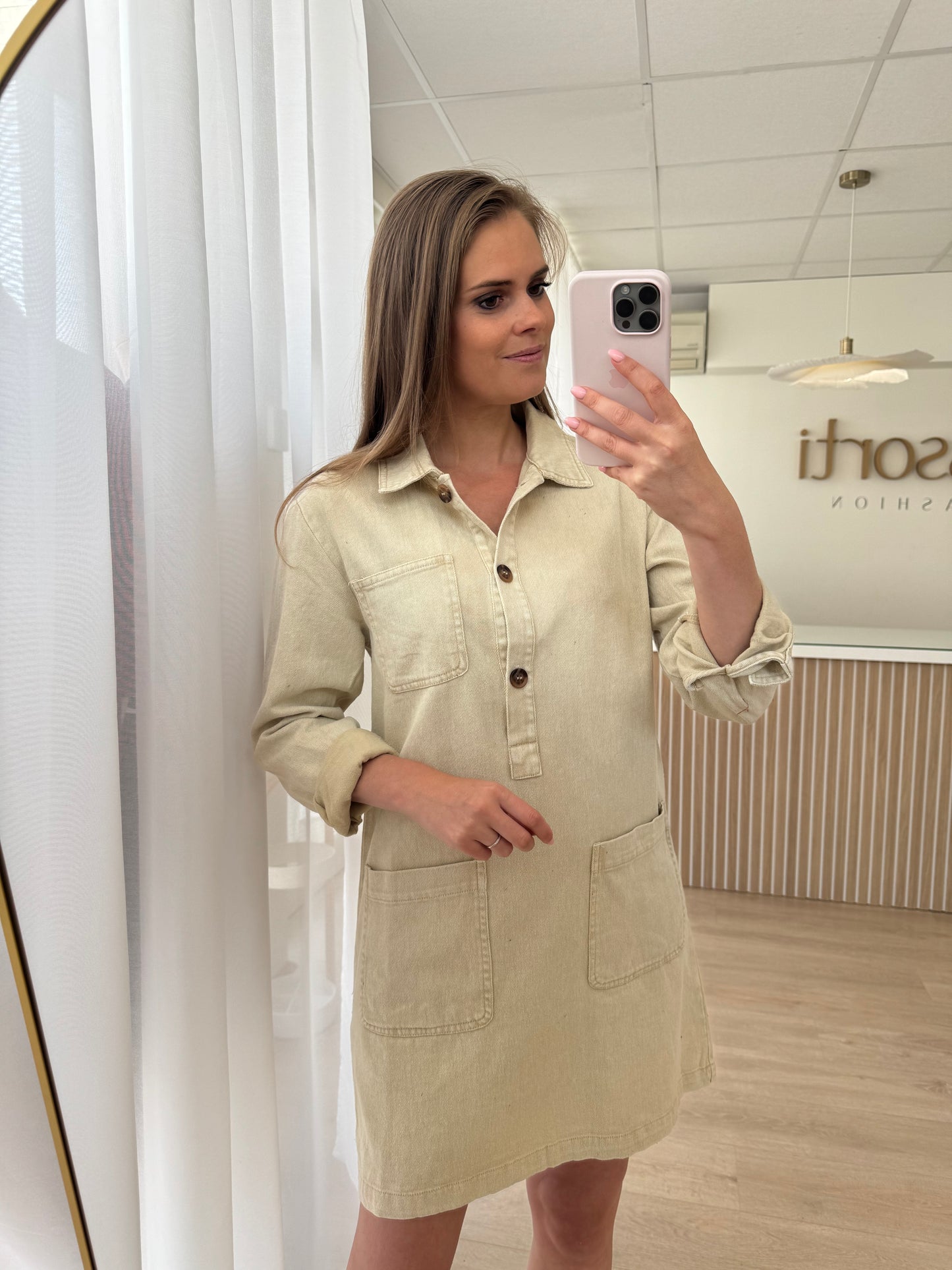 Jeansdress LS - beige