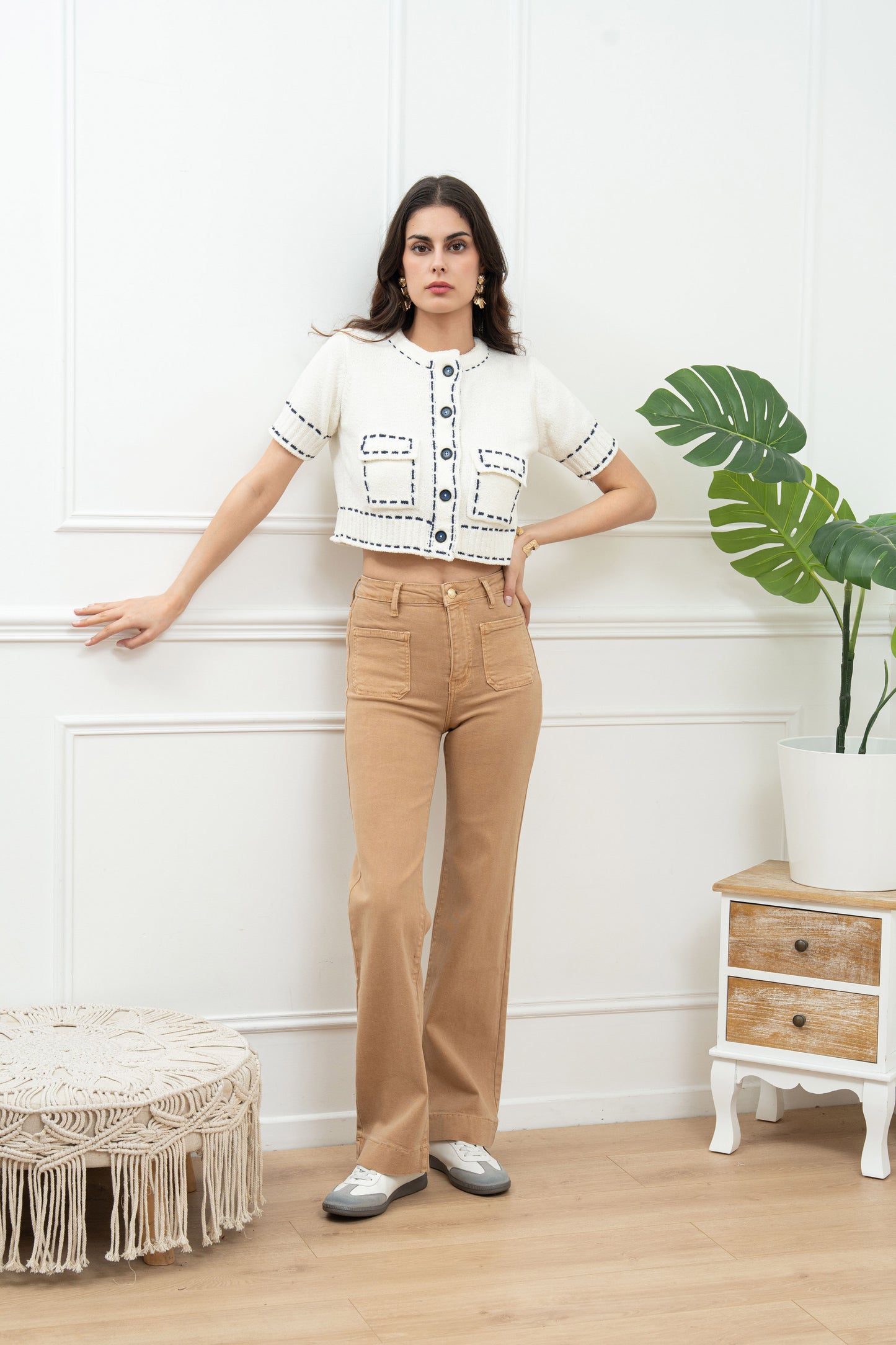 Stretch broek zakjes - camel