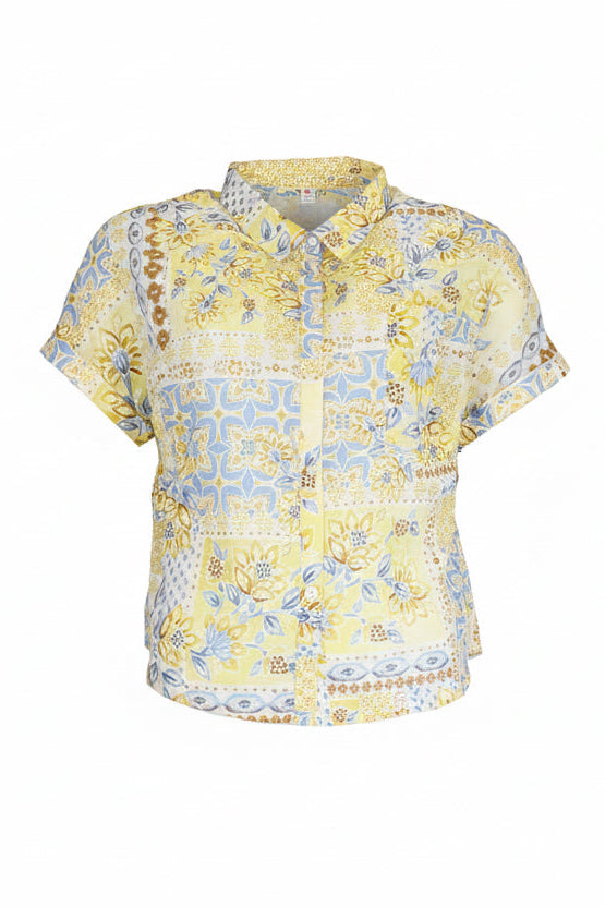 Belinda blouse print - geel/lichtblauw