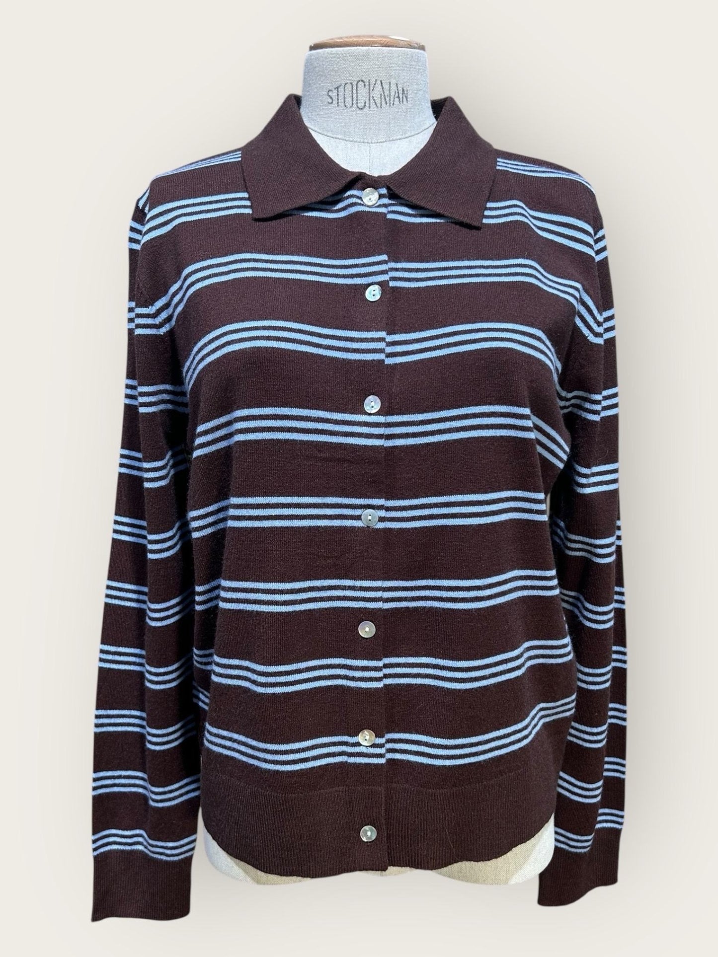Striped cardigan collar - brown/lightblue