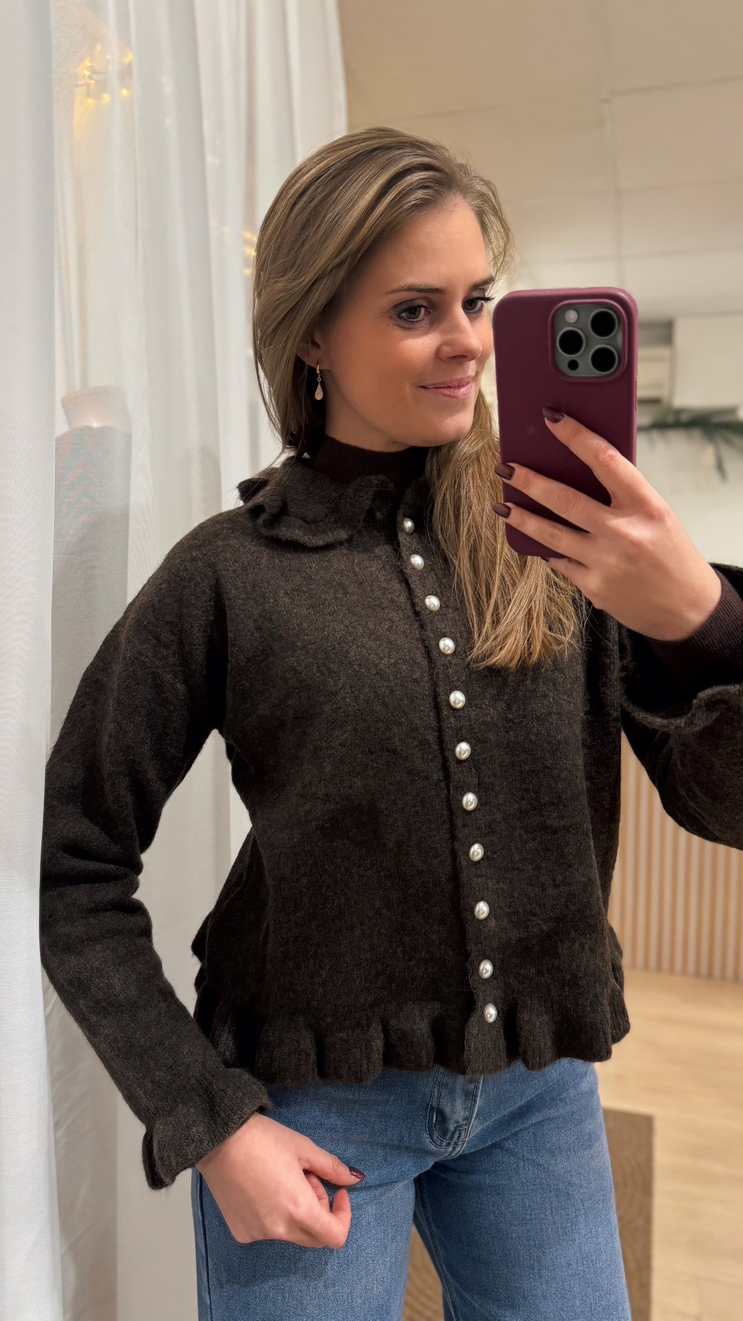 Cardigan frul parel - bruin
