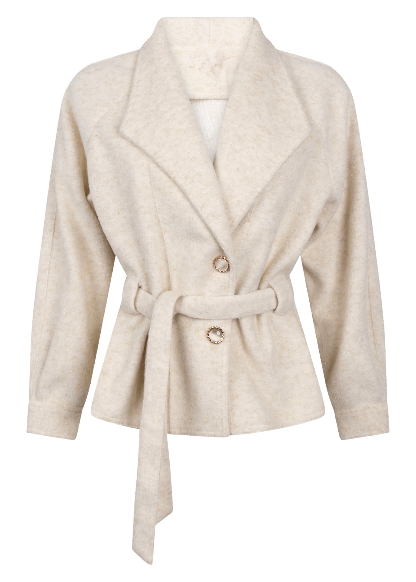 Mantel col revers riem - beige