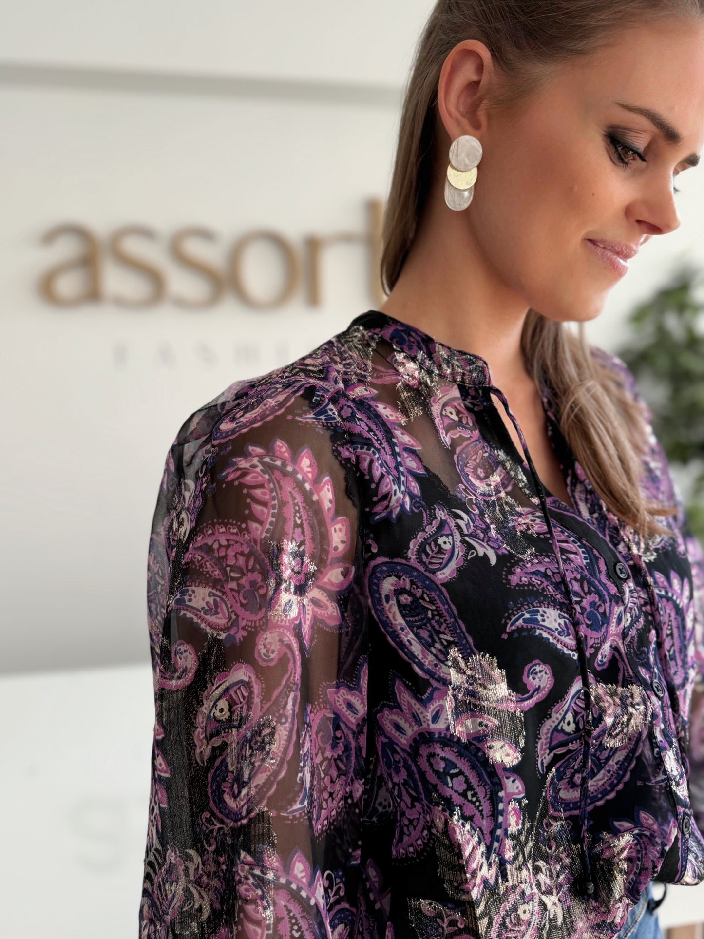 24801 blouse - paars/zwart