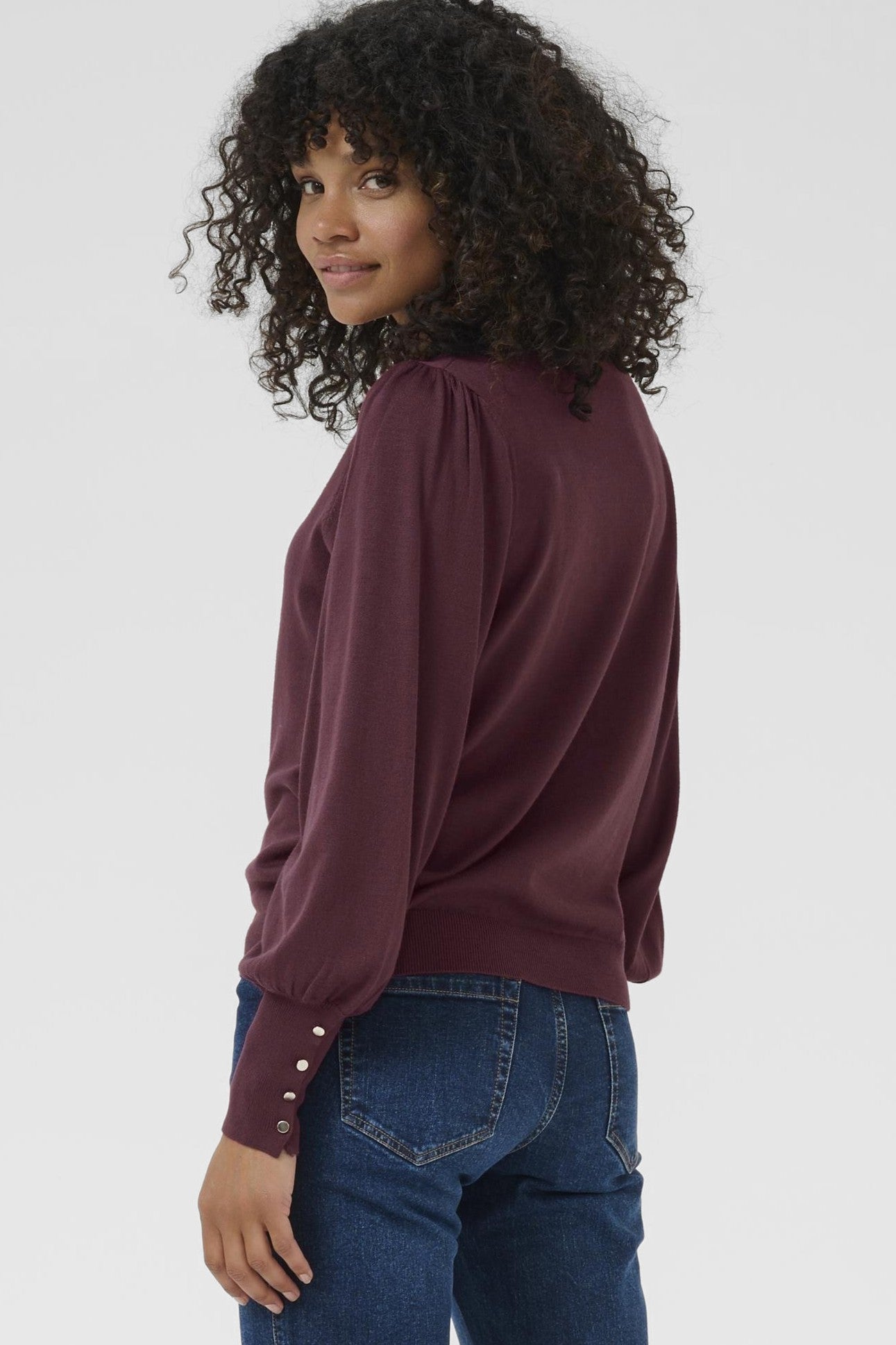 Lizza round neck knit button - windsor wine
