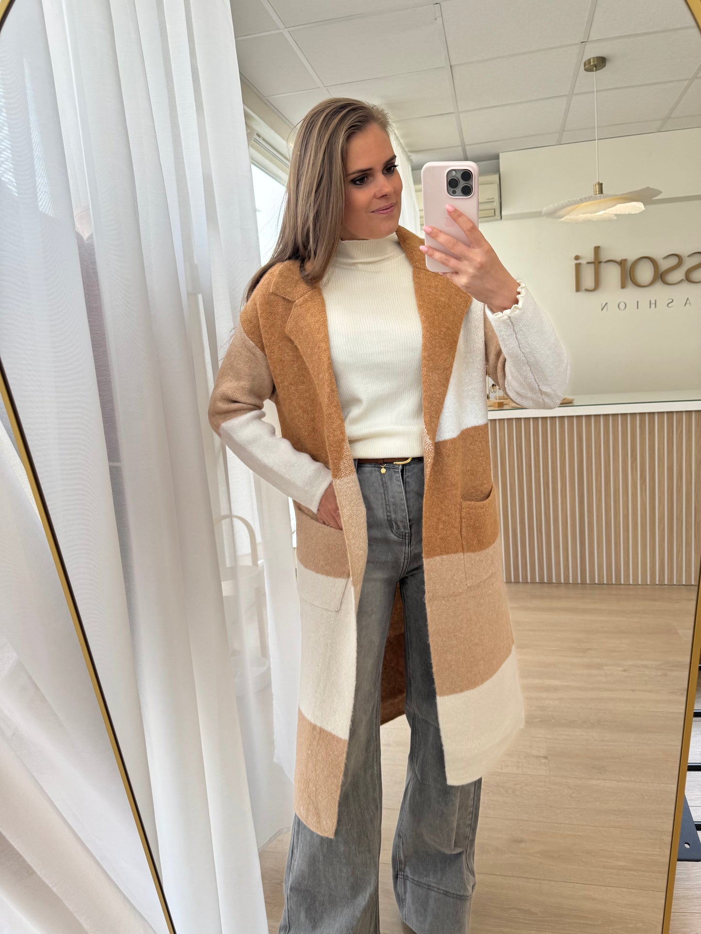 Cardigan long blocks - camel