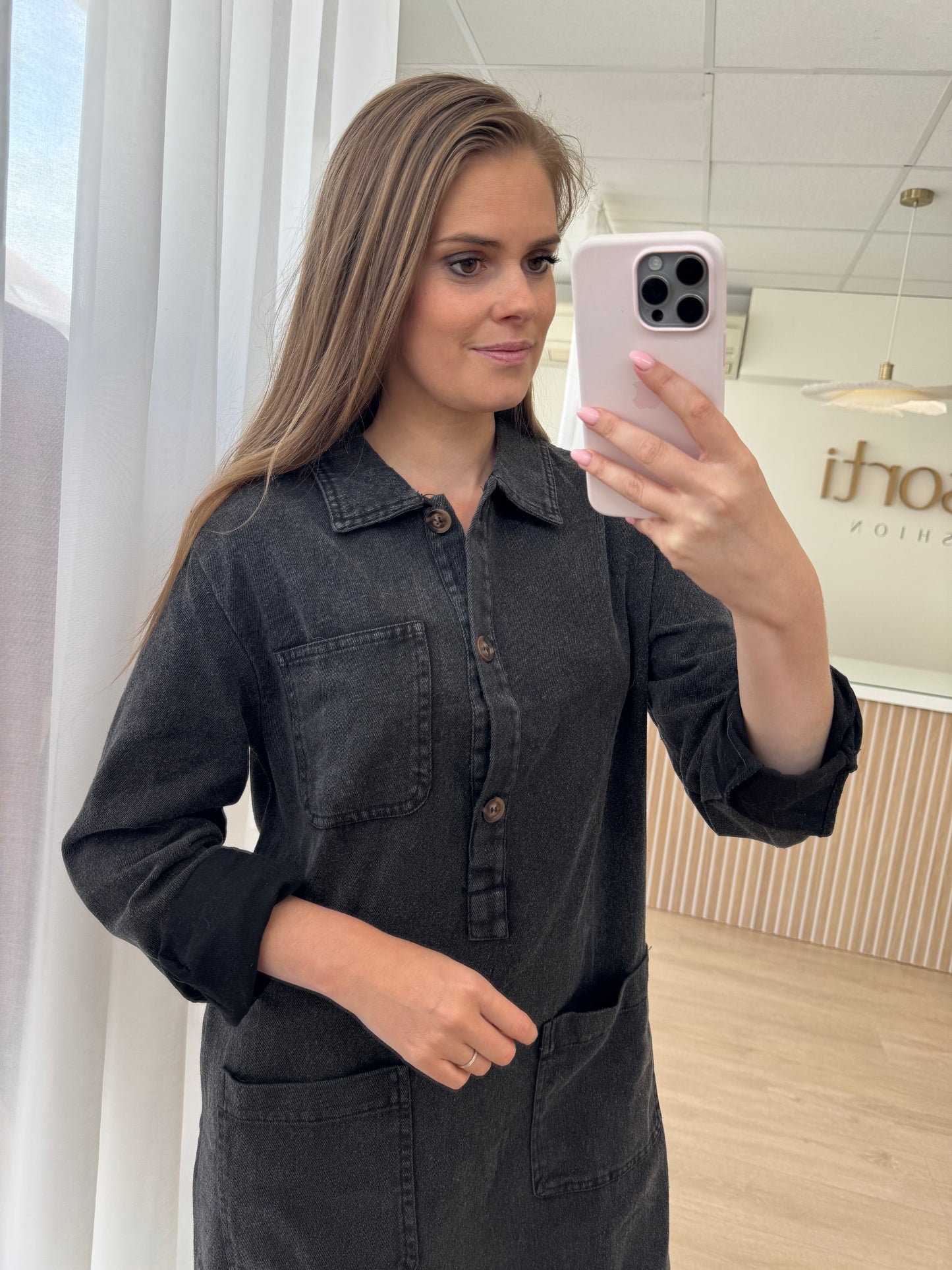 Jeansdress LS - zwart