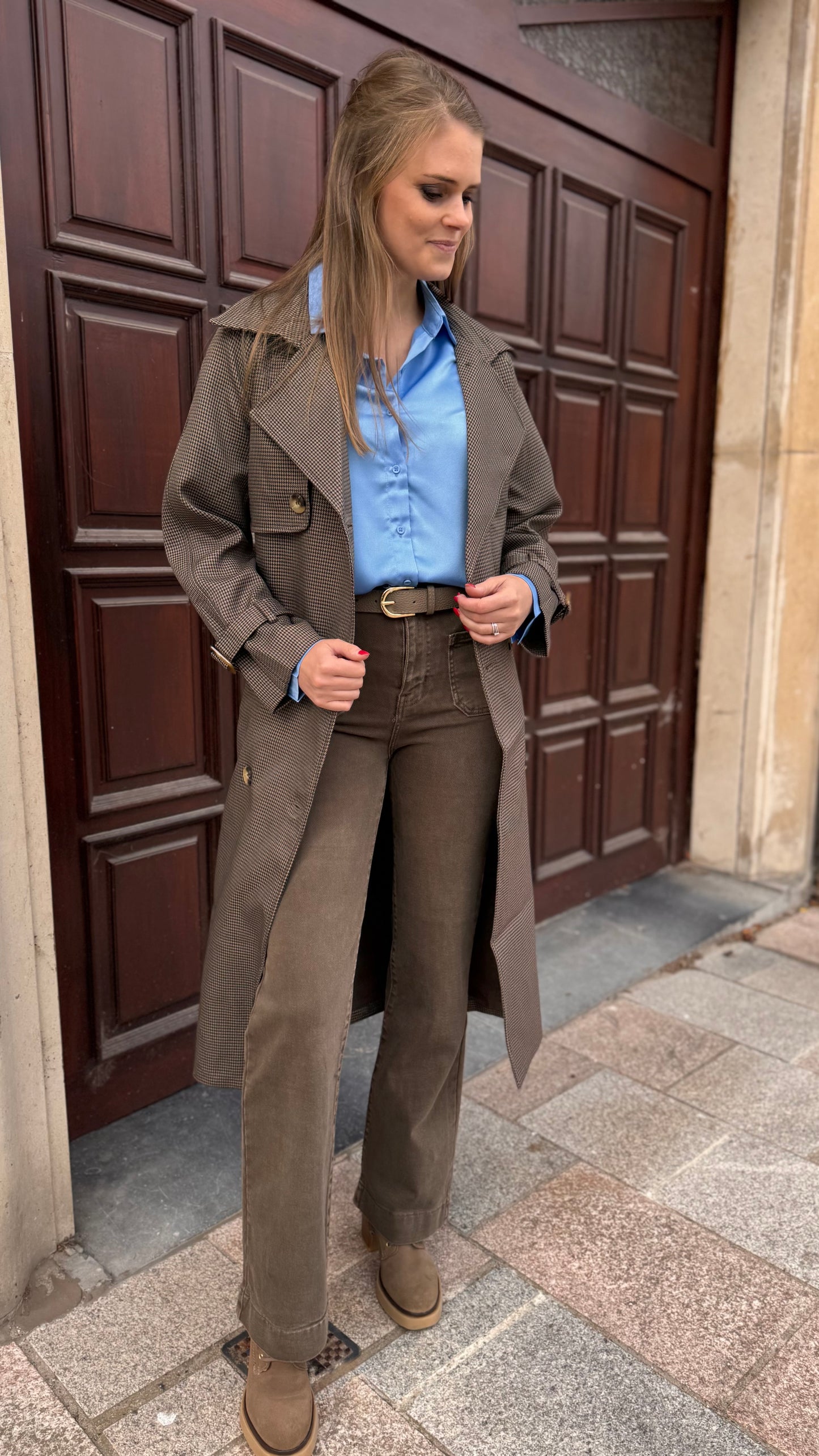 Trenchcoat ruit - bruin