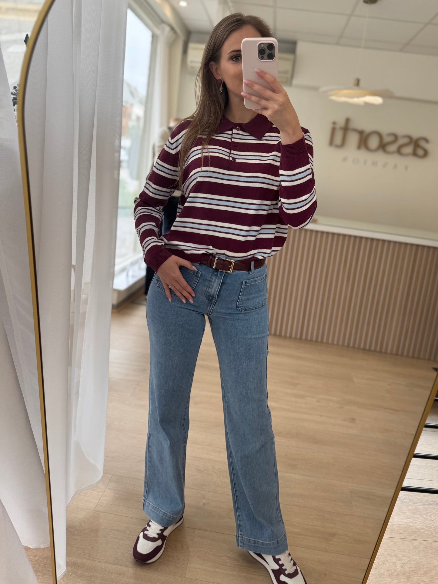 Striped sweater - bordeaux/lightblue
