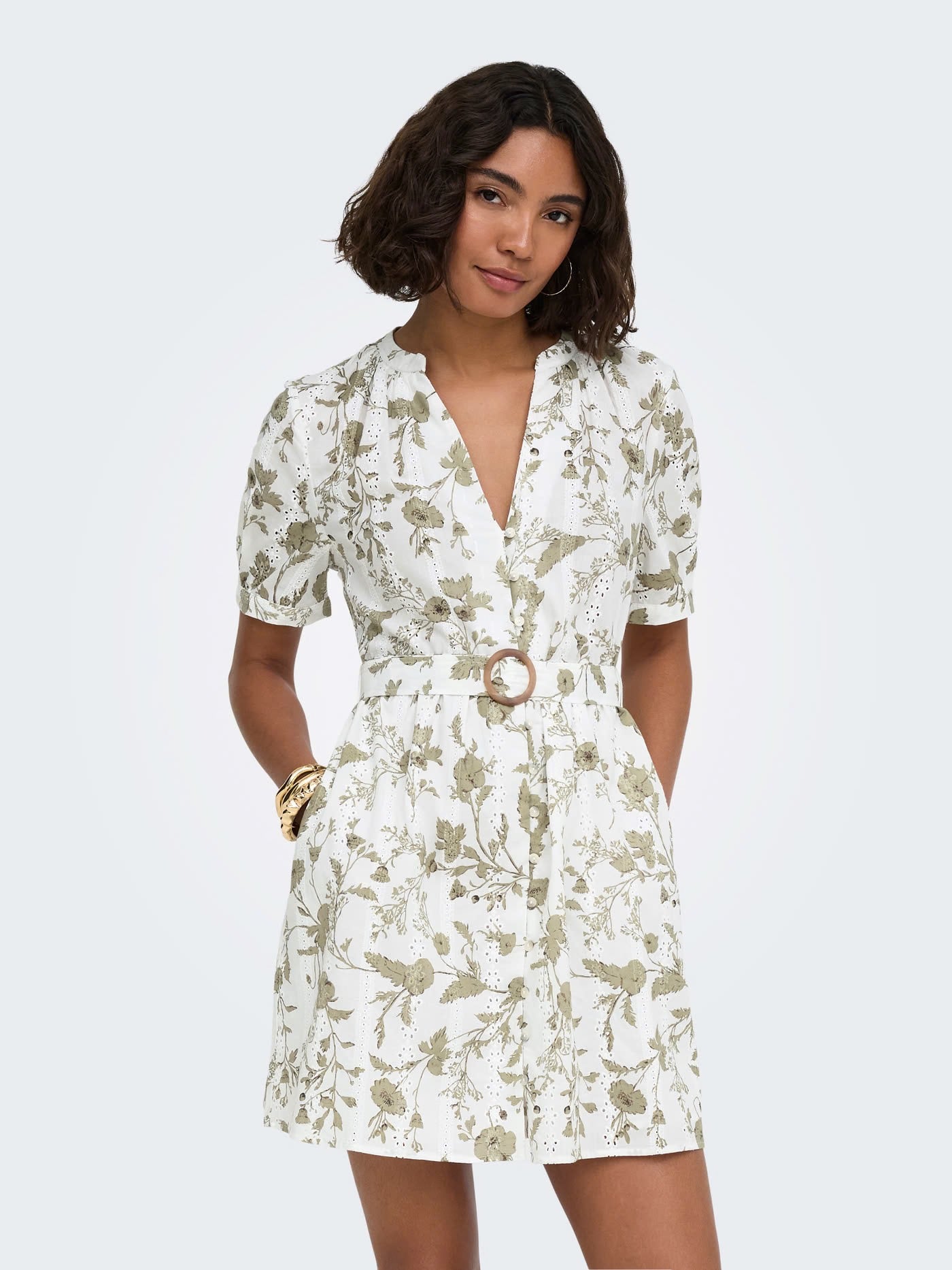 Nathy kleedje broderie - Khaki/ecru