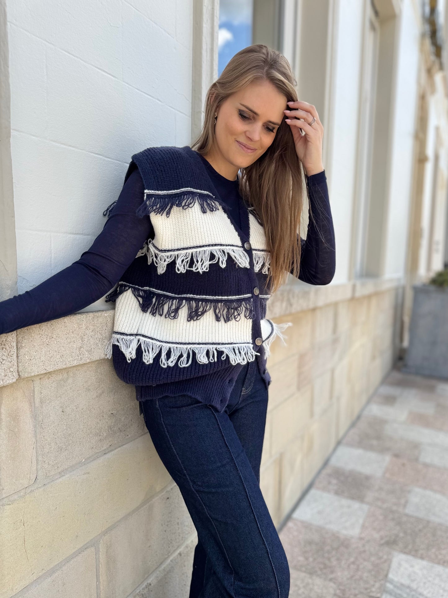 Vera knit gilet - Blue/offwhite