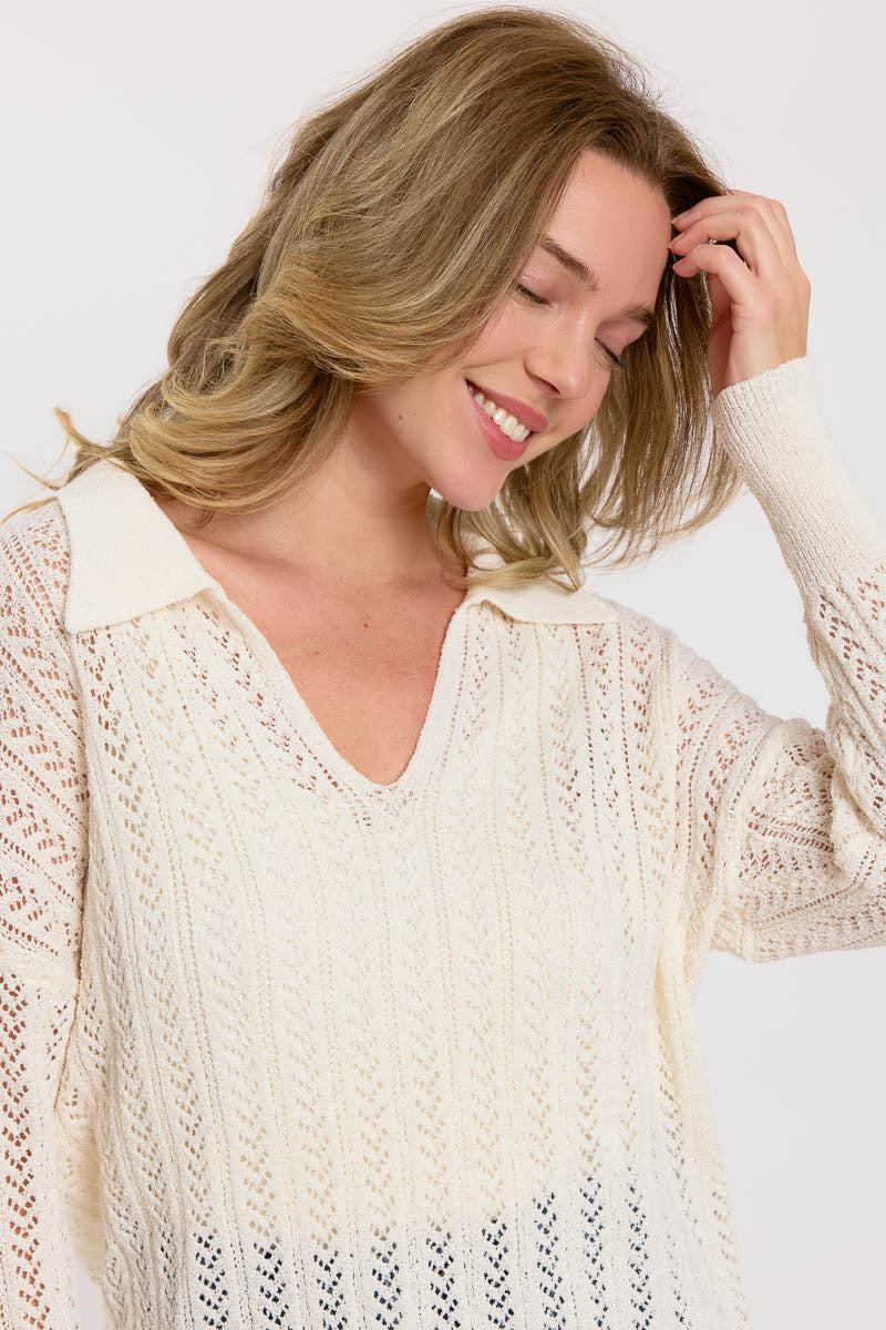 Gehaakte pullover - ecru