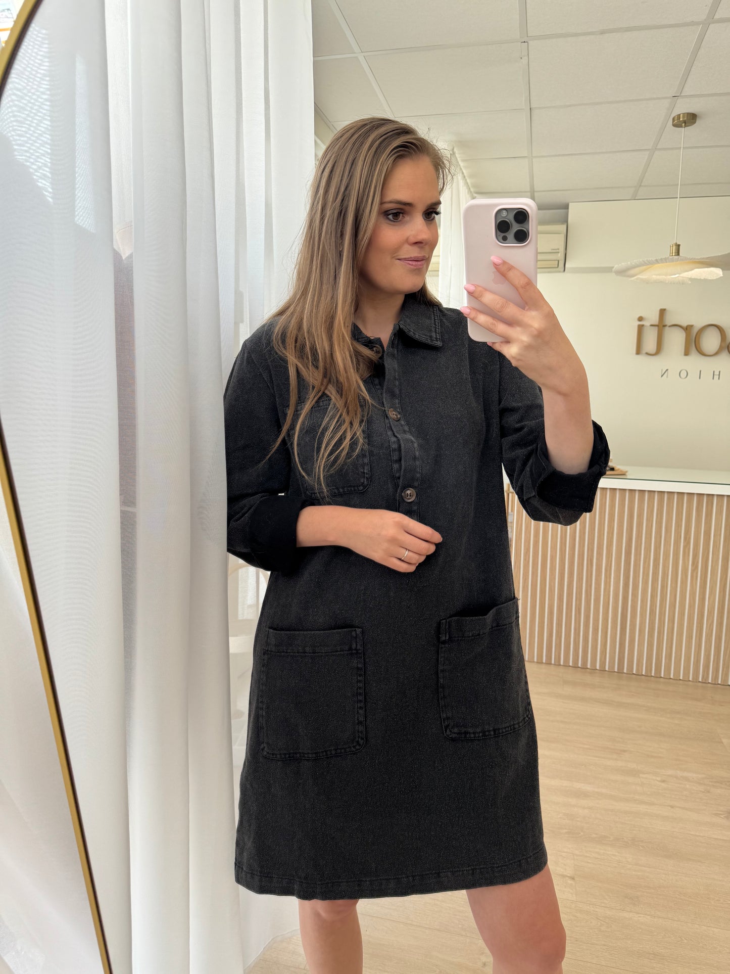 Jeansdress LS - zwart