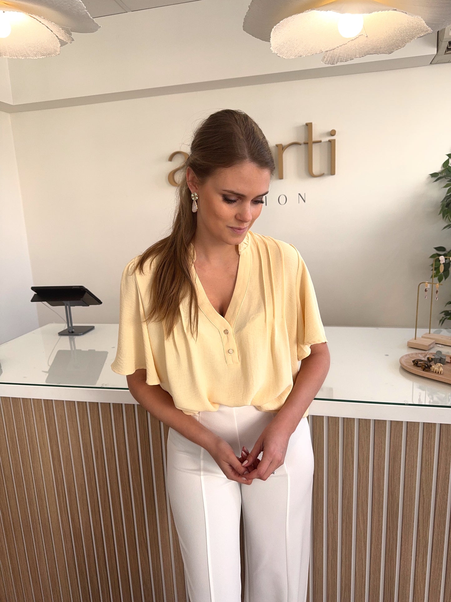 Blouse KM losse fit - zacht geel