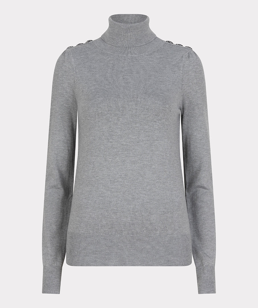 Sweater shldr button col basic - grey melange