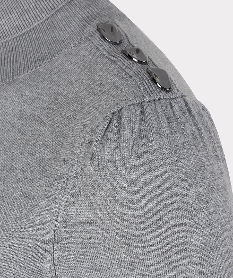 Sweater shldr button col basic - grey melange