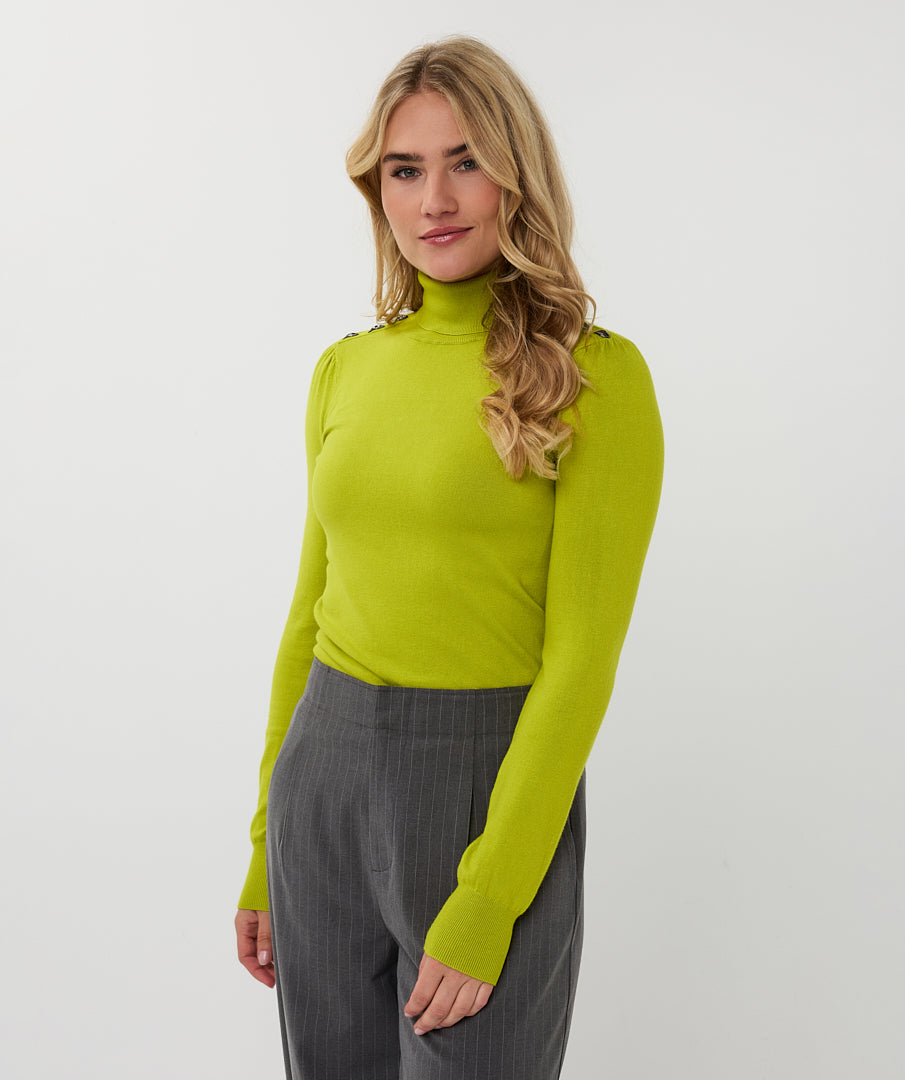 Sweater shldr button col basic - city lime