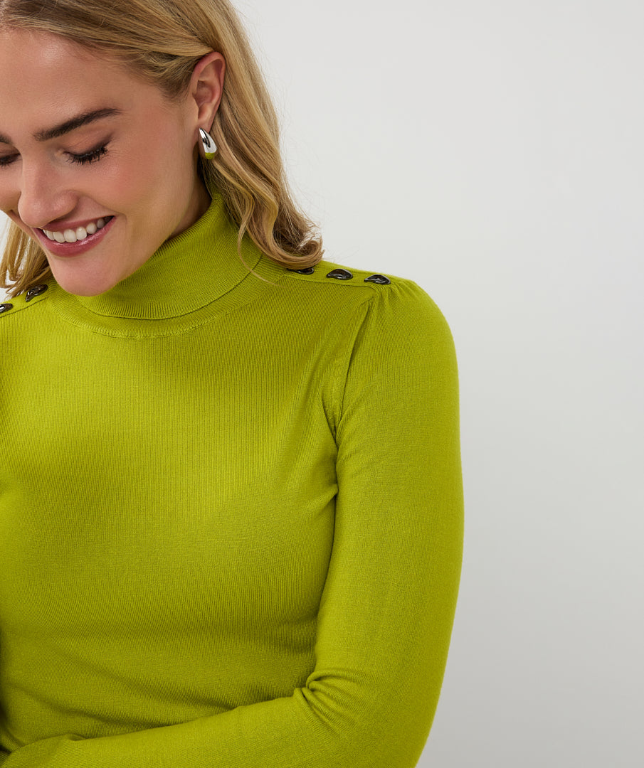 Sweater shldr button col basic - city lime