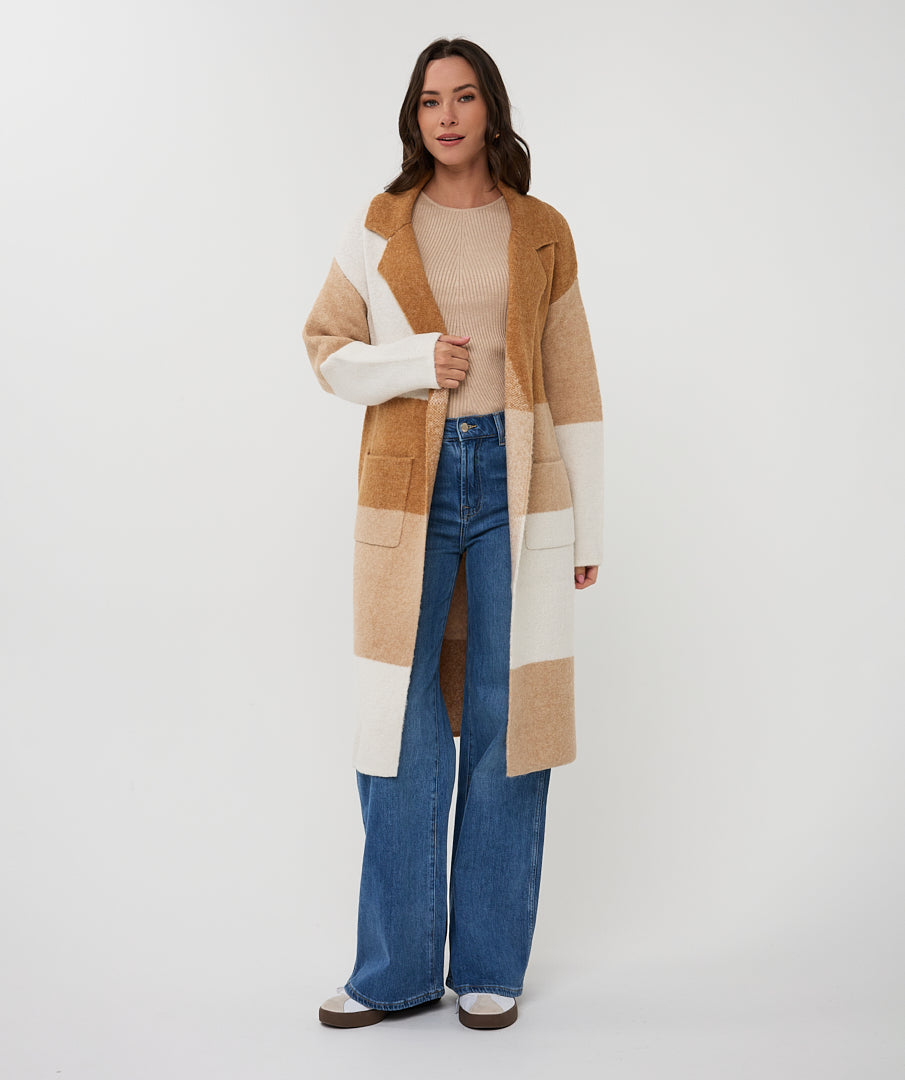 Cardigan long blocks - camel