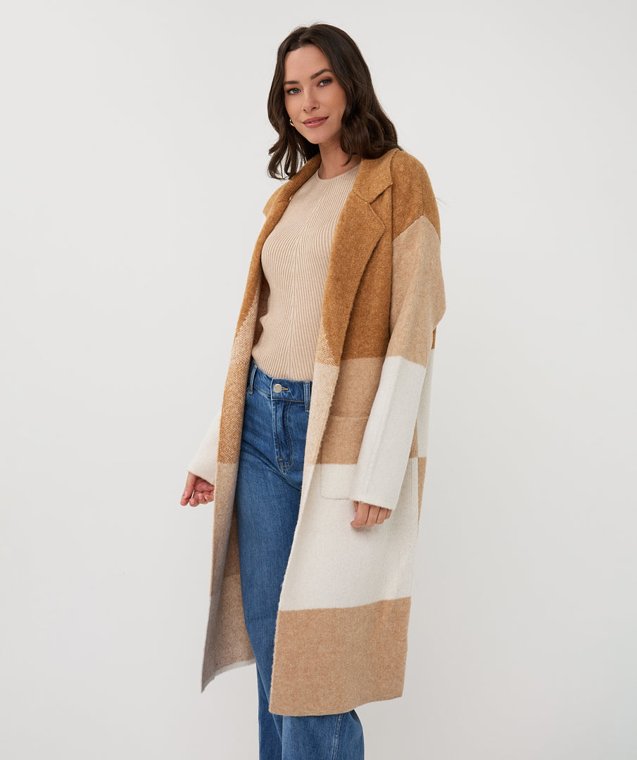 Cardigan long blocks - camel