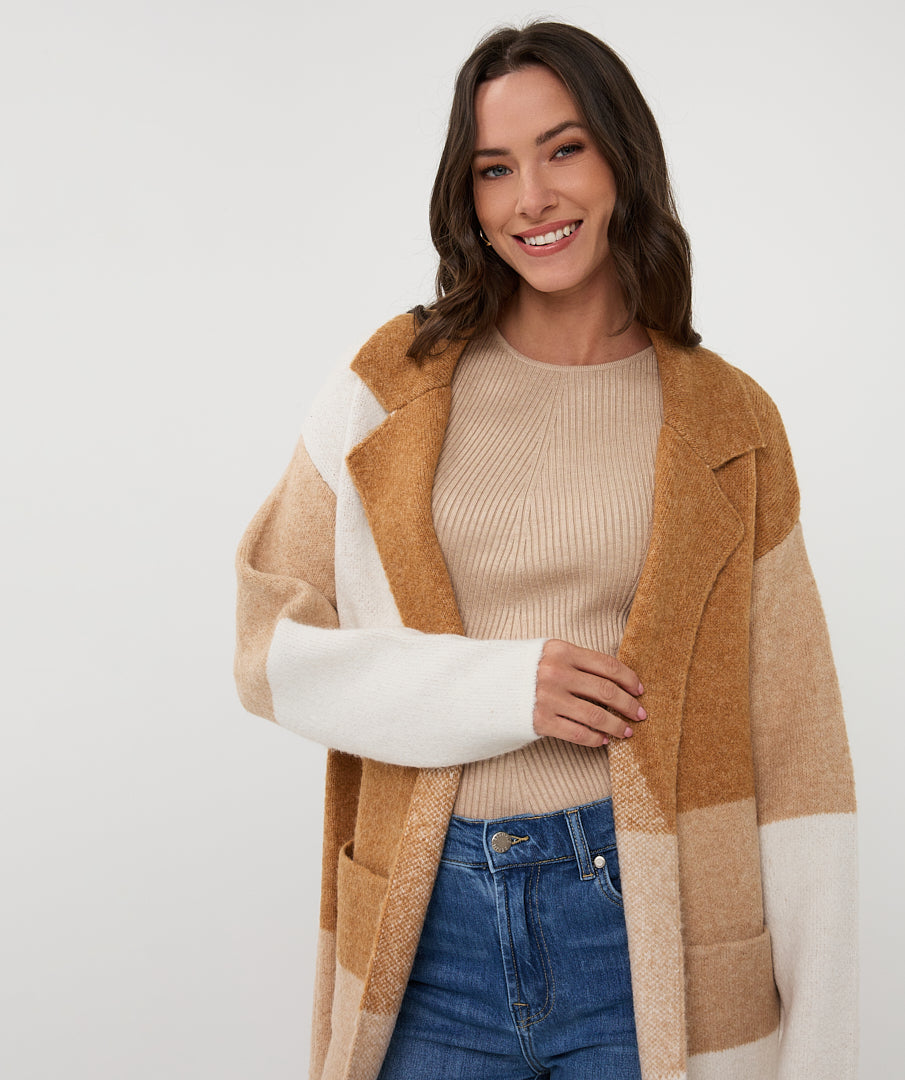 Cardigan long blocks - camel