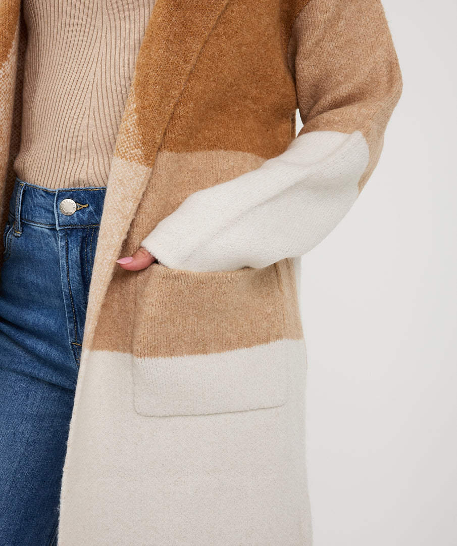 Cardigan long blocks - camel
