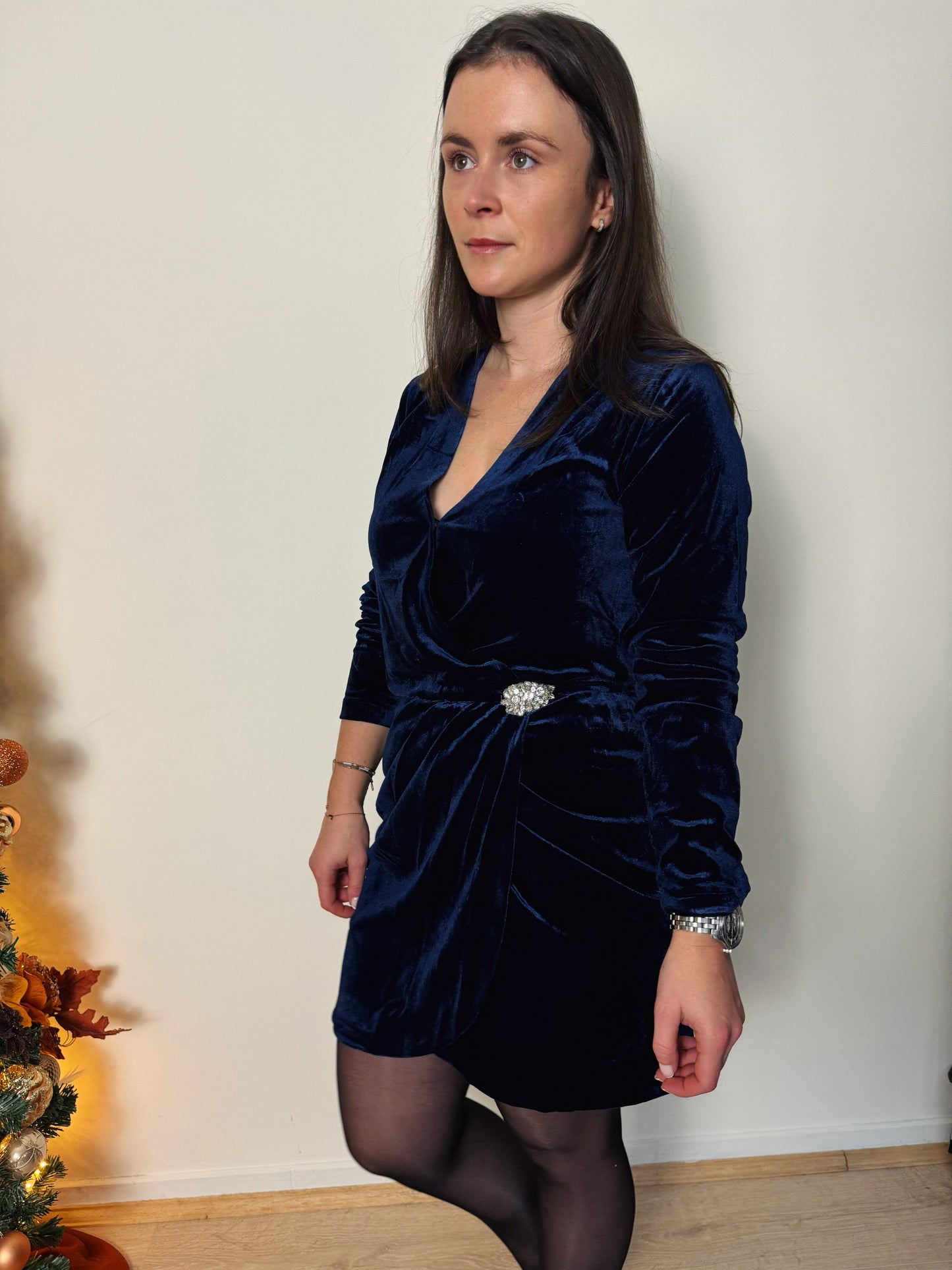 Velouren kleedje - Marineblauw