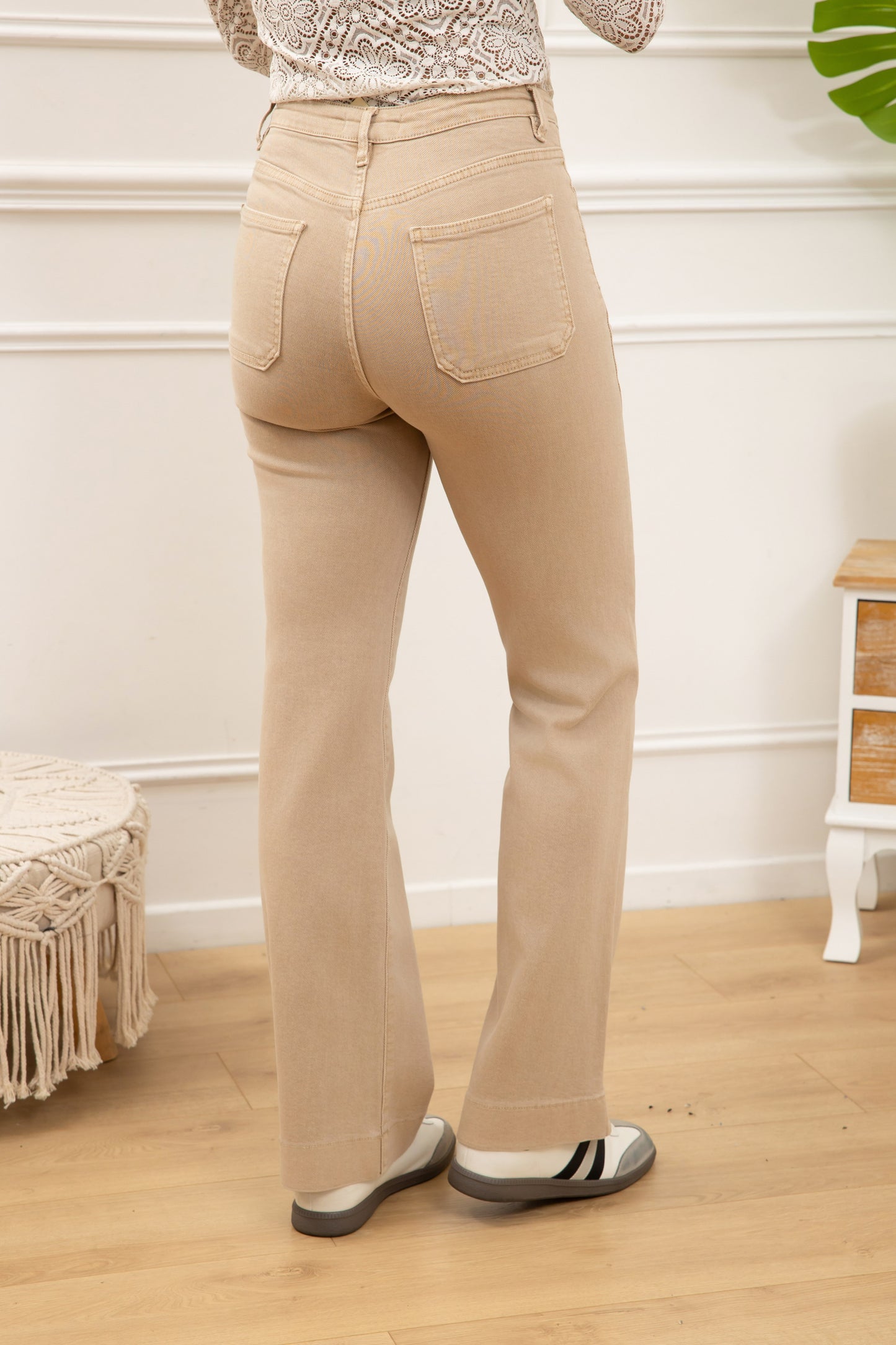 Stretch broek zakjes - lichtbeige