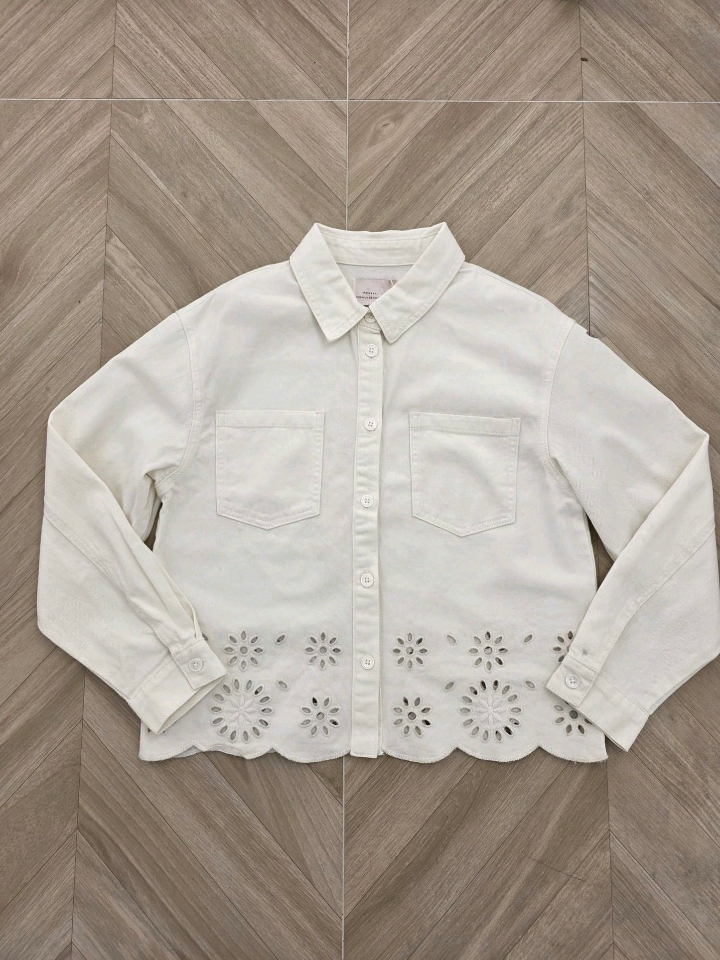 Jeansjasje broderie boord - wit