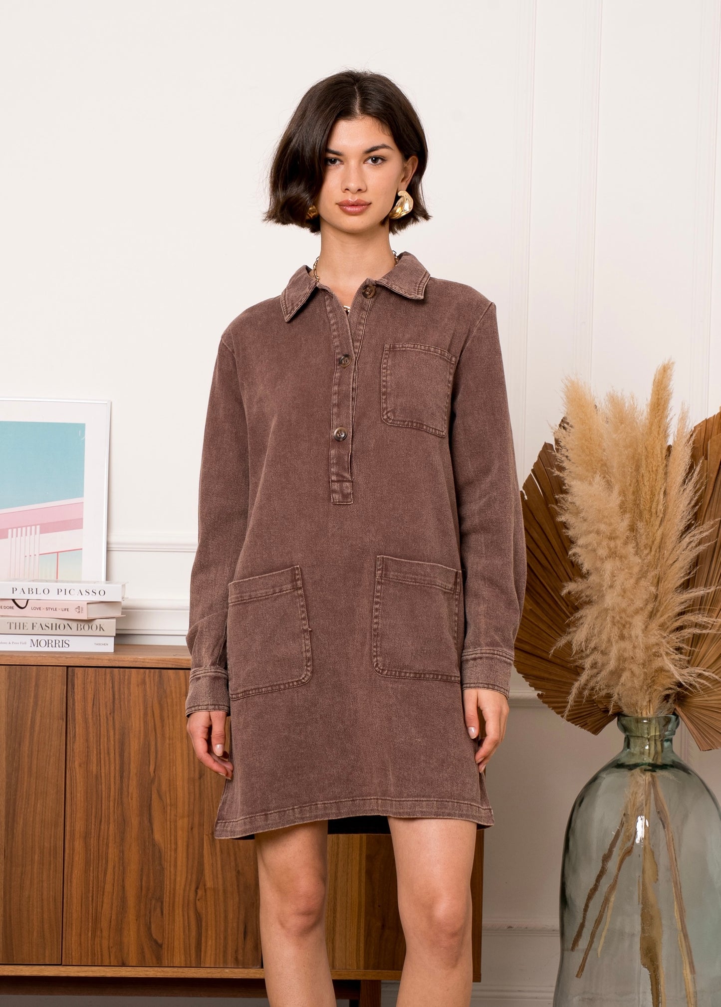Jeansdress LS - choco