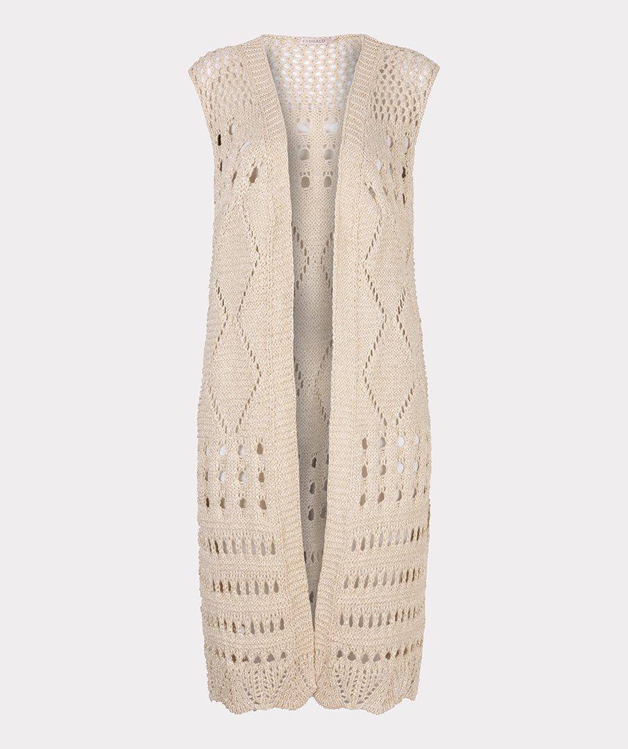 Gilet long fancy open knit lurex - light sand