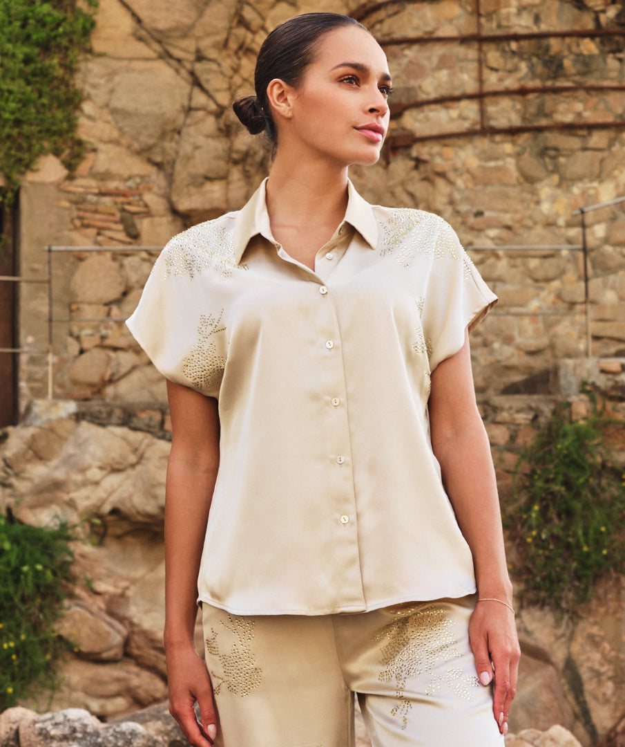 Blouse batwing sequins - off white