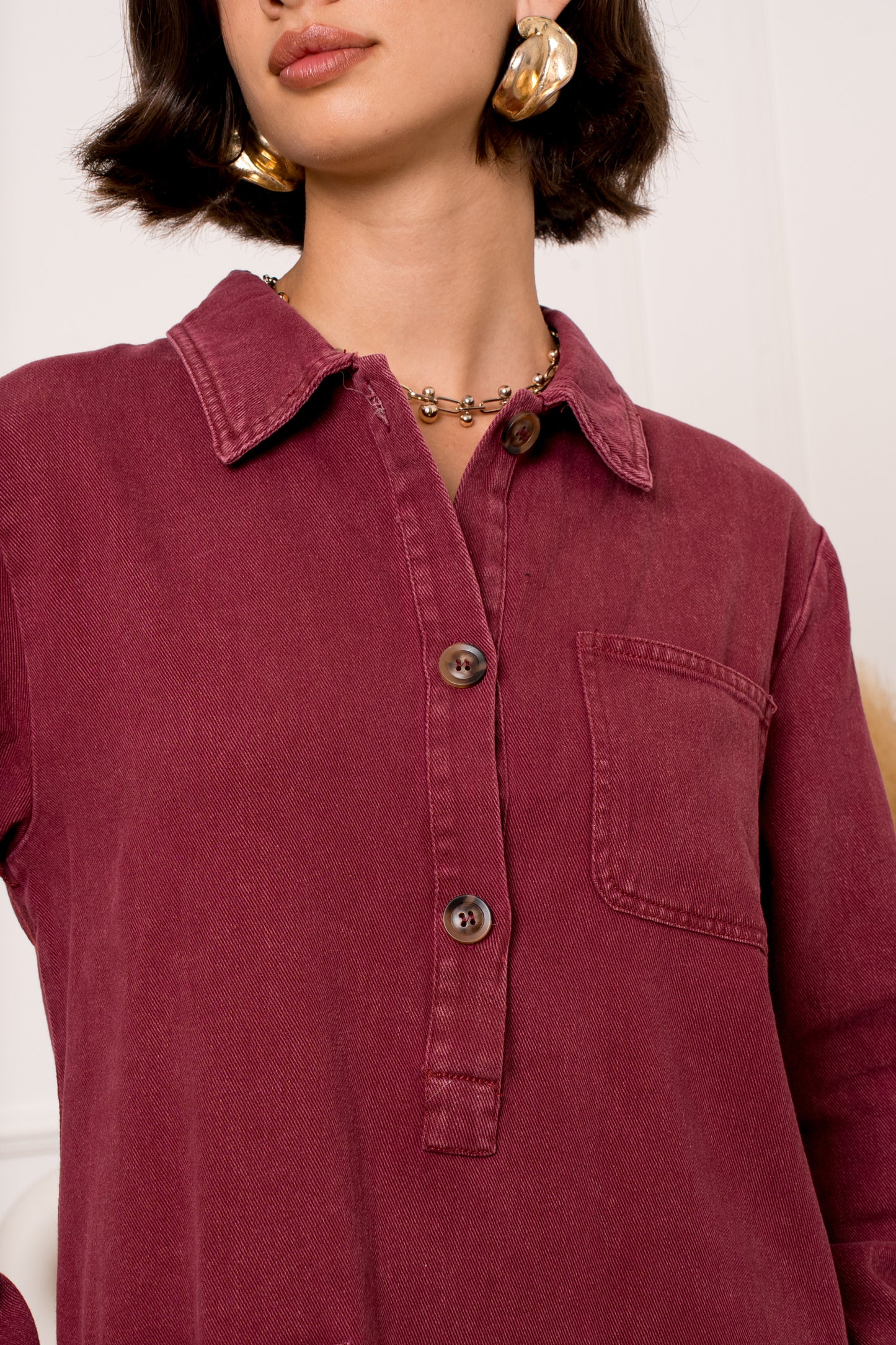 Jeansdress LS - bordeaux
