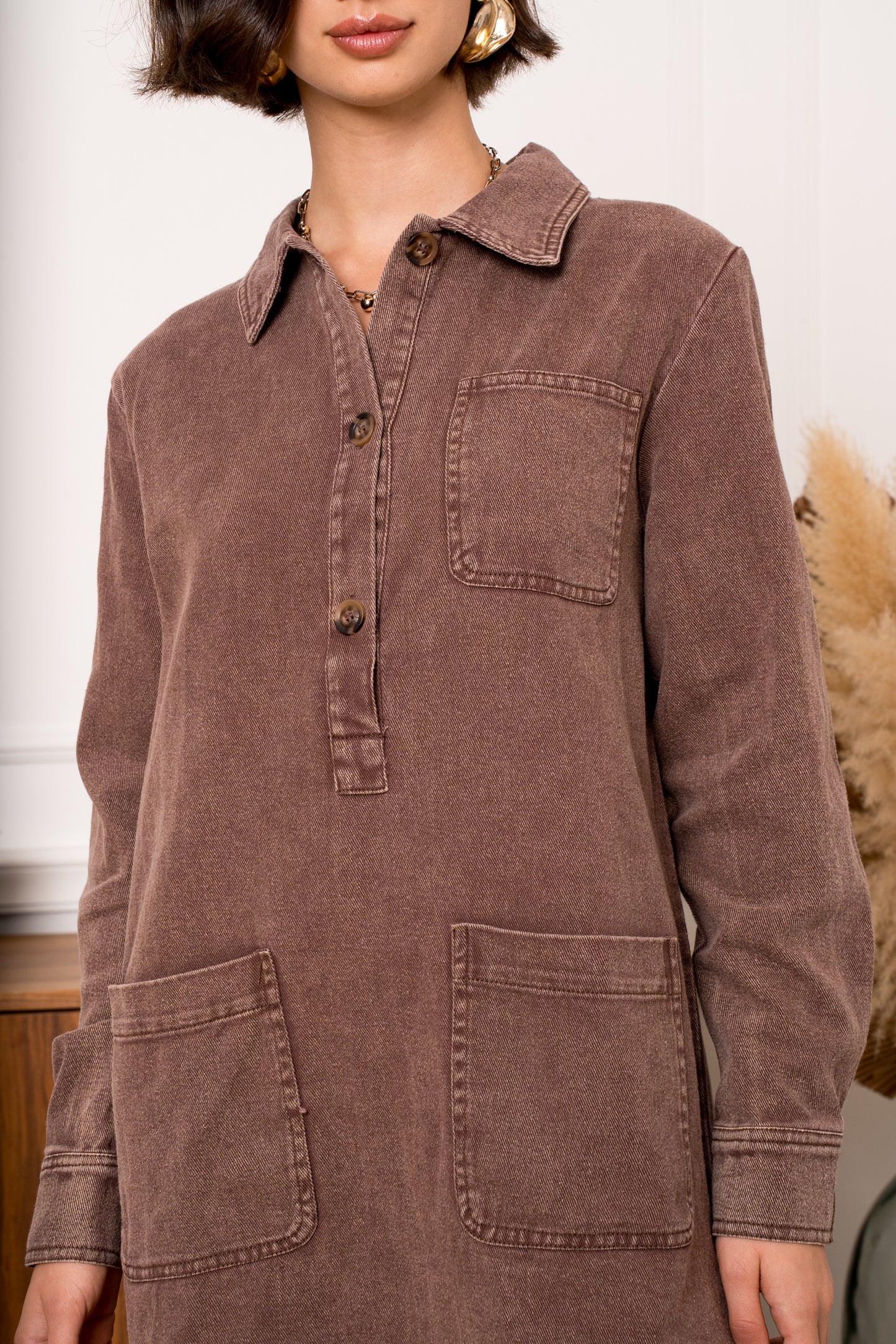 Jeansdress LS - choco