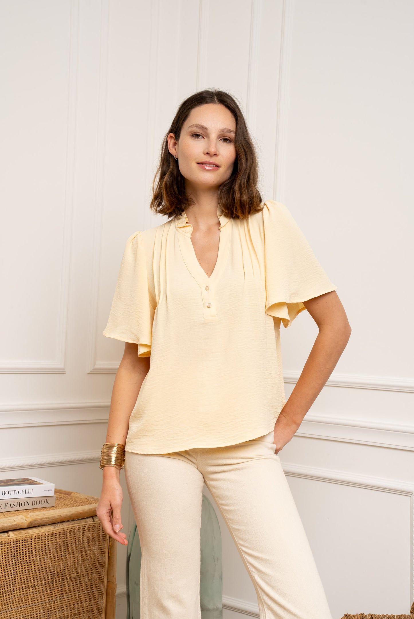 Blouse KM losse fit - zacht geel
