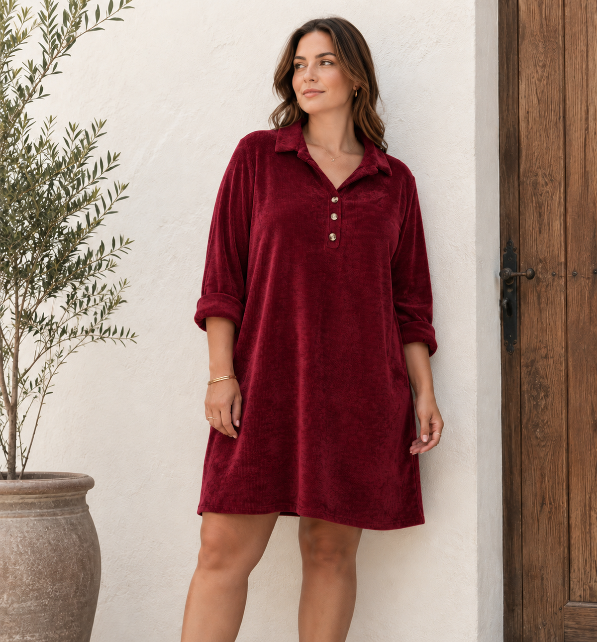 Kleedje rib Plussize! - bordeaux