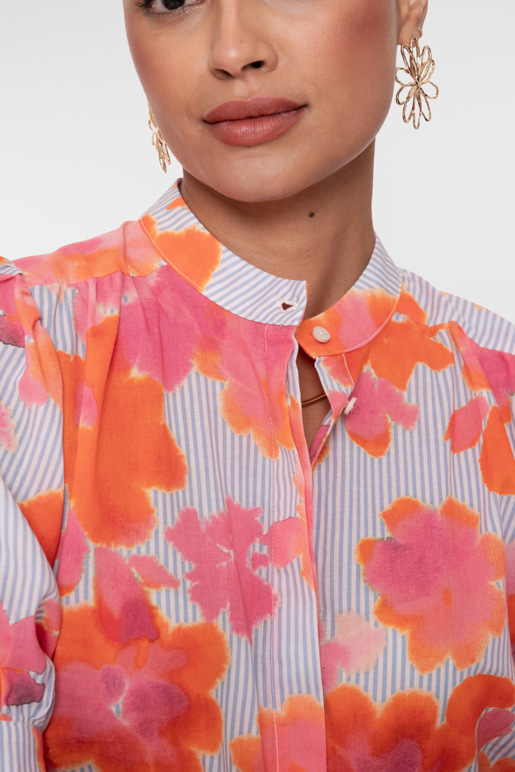 Blouse stripe print - oranje/pink