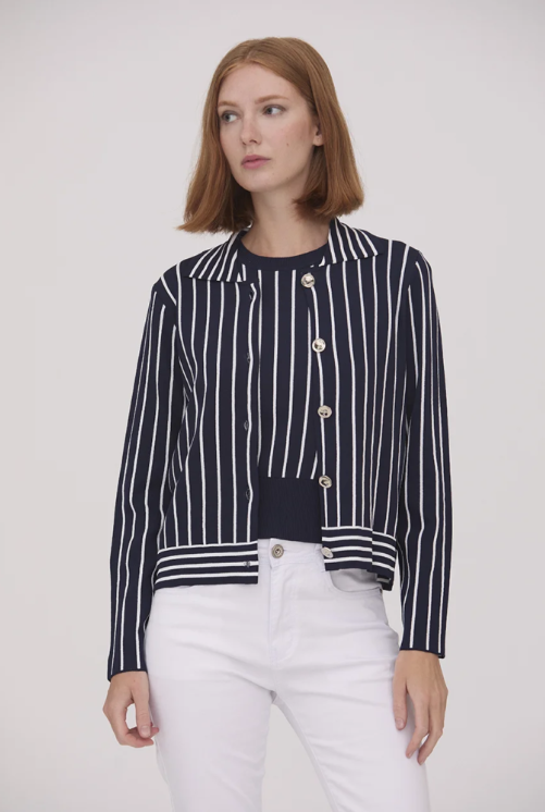 Striped cardigan - navy/white