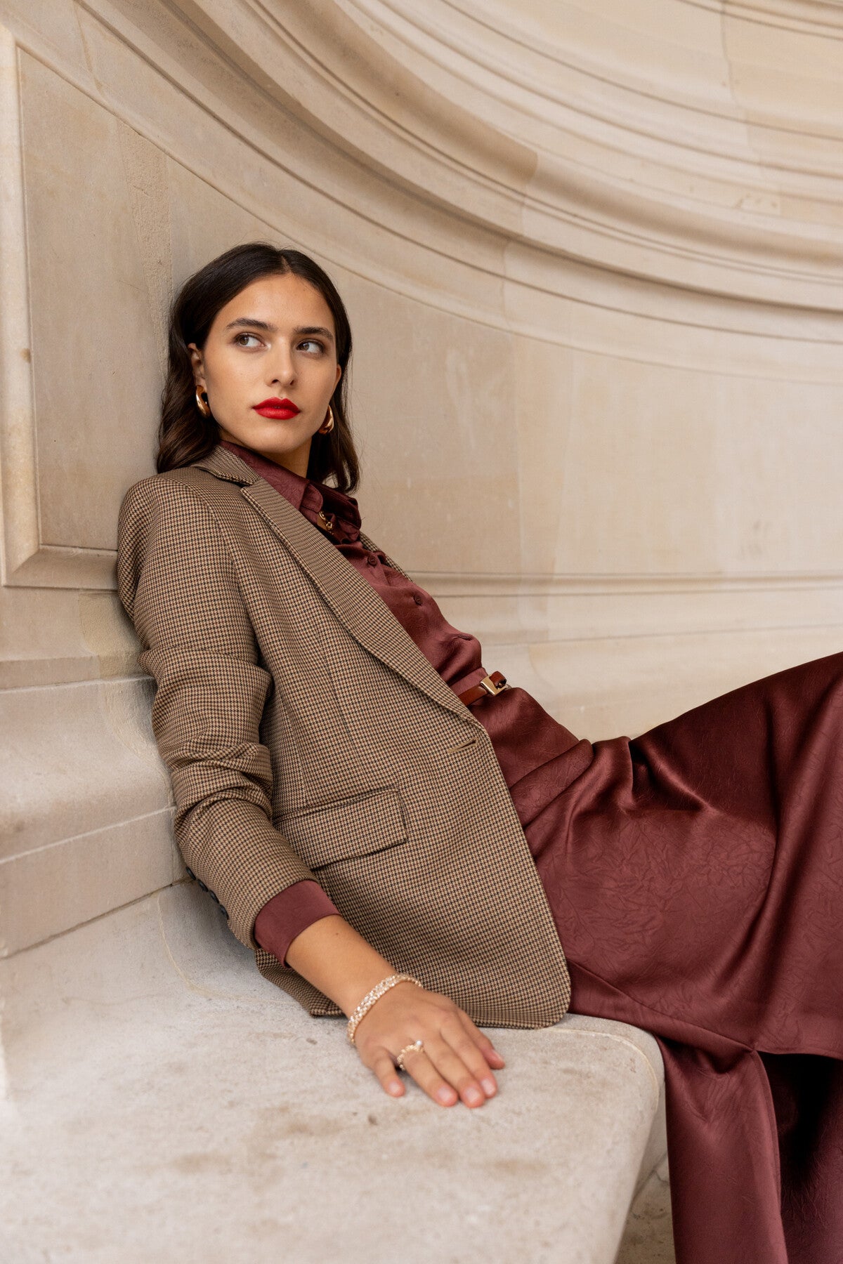 Geruite blazer - camel